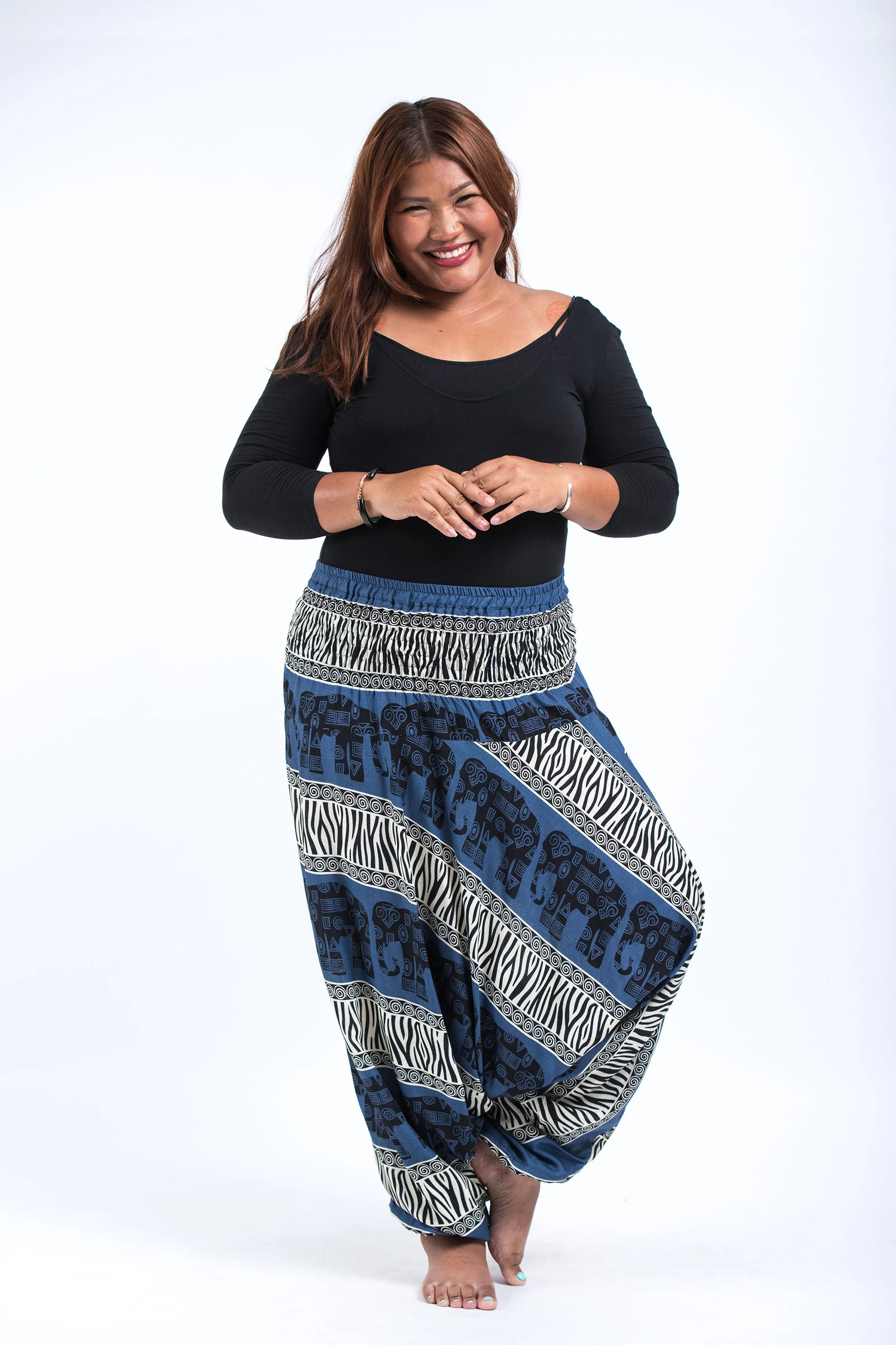 Plus Size Safari Elephant 2-in-1 Jumpsuit Elephant Pants in Blue