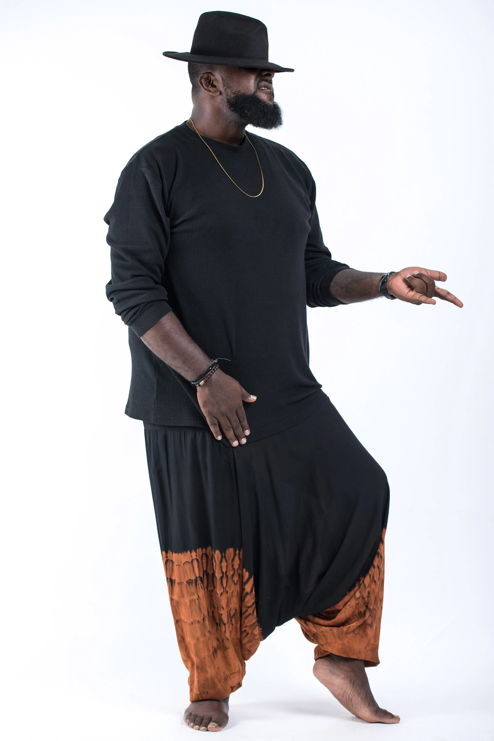 Plus Size Tie Dye Drop Crotch Men's Harem Pants in Black 06