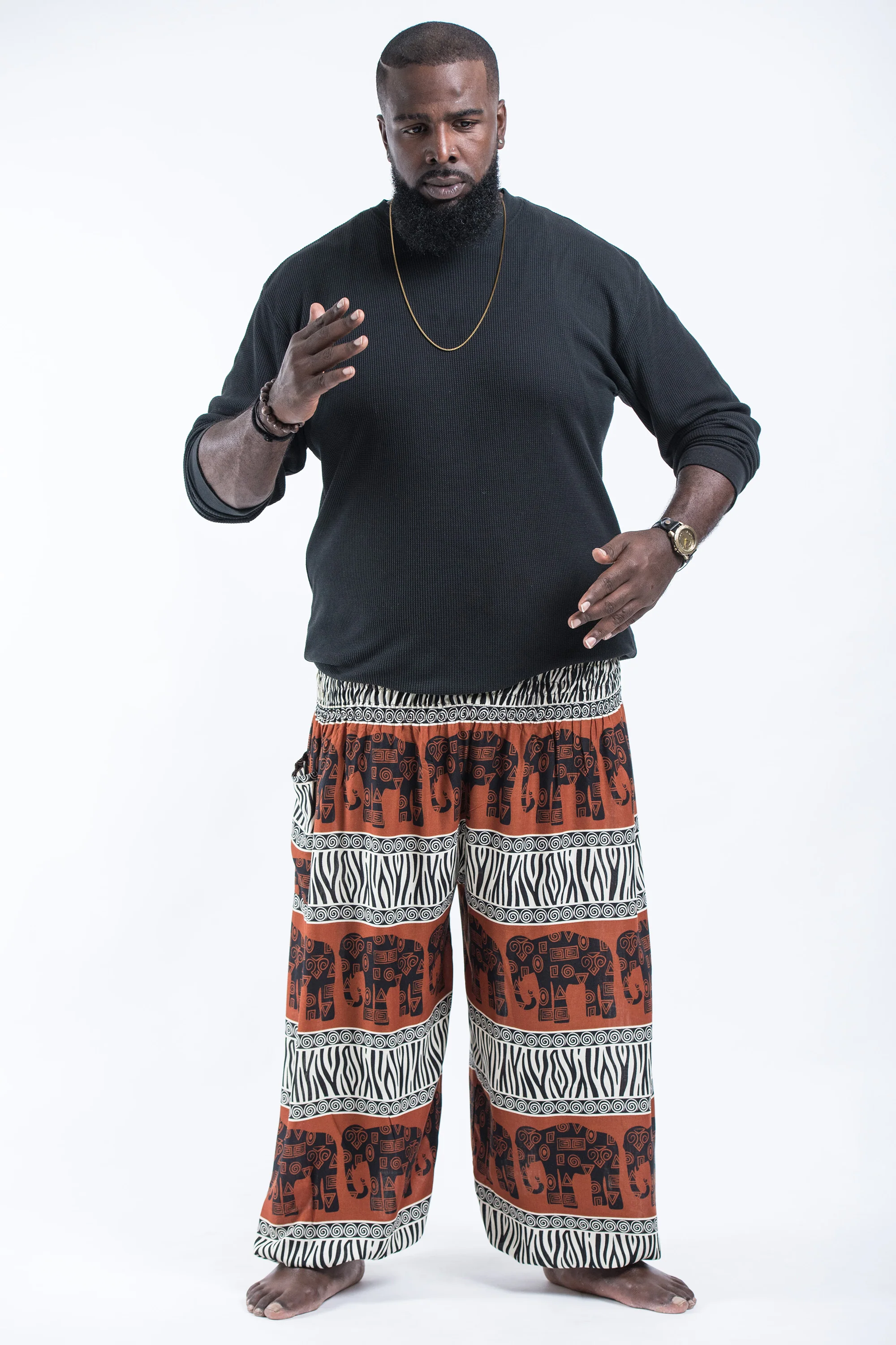 Plus Size Safari Elephant Men's Elephant Pants in Brown