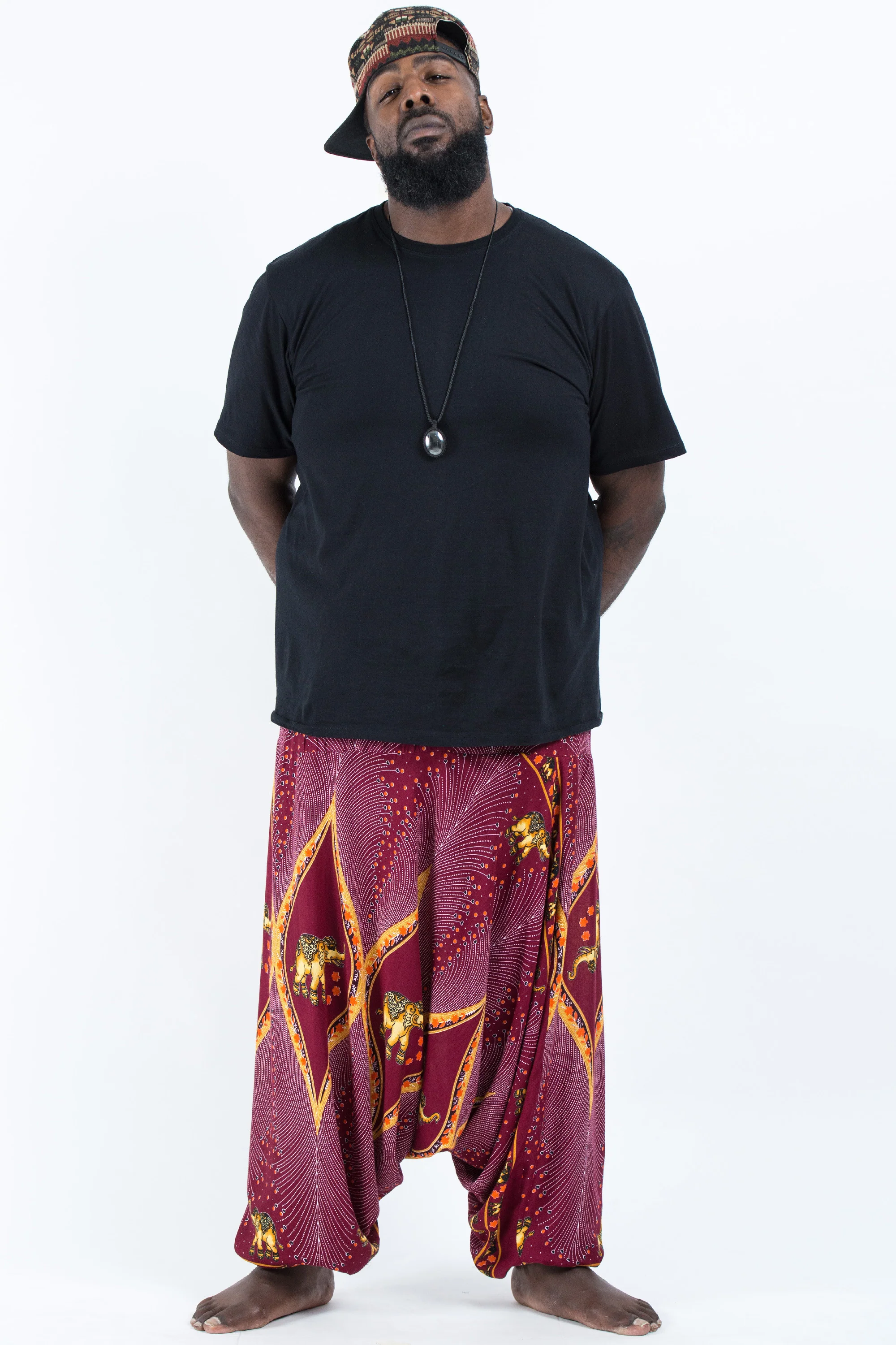 2815-Plus-Size-Peacock-Elephant-Drop-Crotch-Men-s-Elephant-Pants-in-Red-4.webp Plus Size Peacock Elephant Drop Crotch Men's Elephant Pants in Red