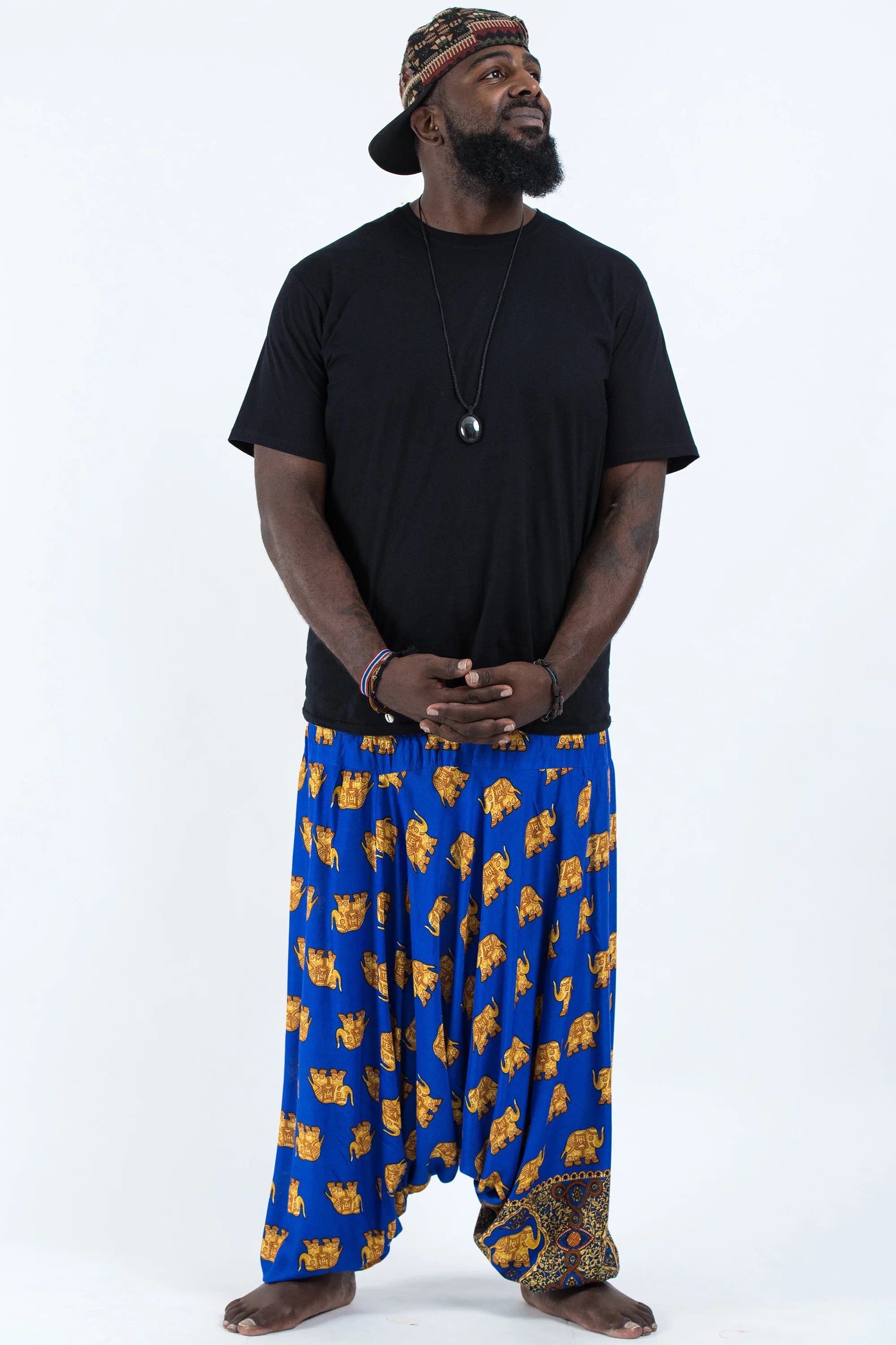 Plus Size Golden Elephant Drop Crotch Men's Elephant Pants in Blue