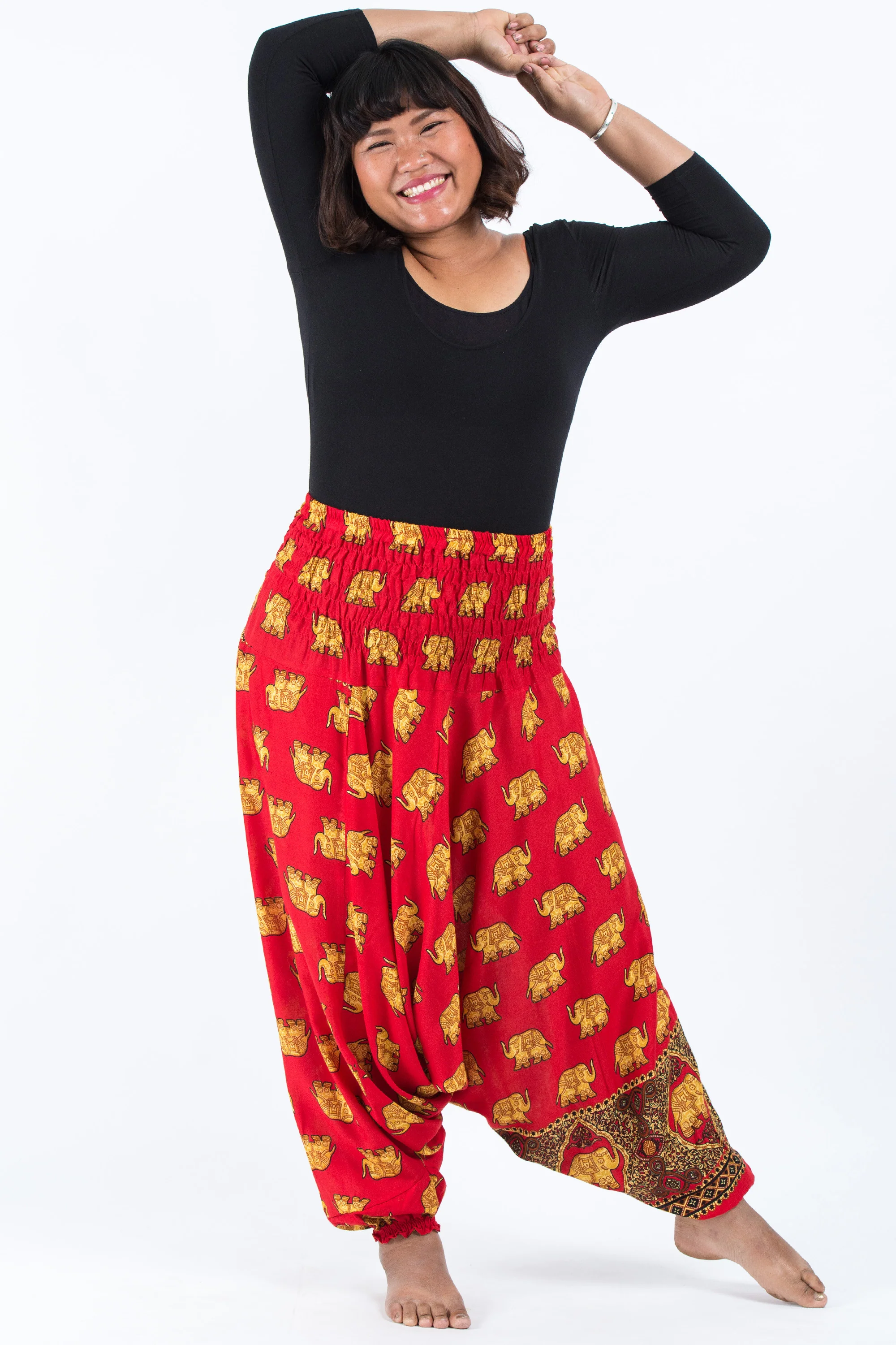 Plus Size Golden Elephant 2-in-1 Jumpsuit Elephant Pants in Red