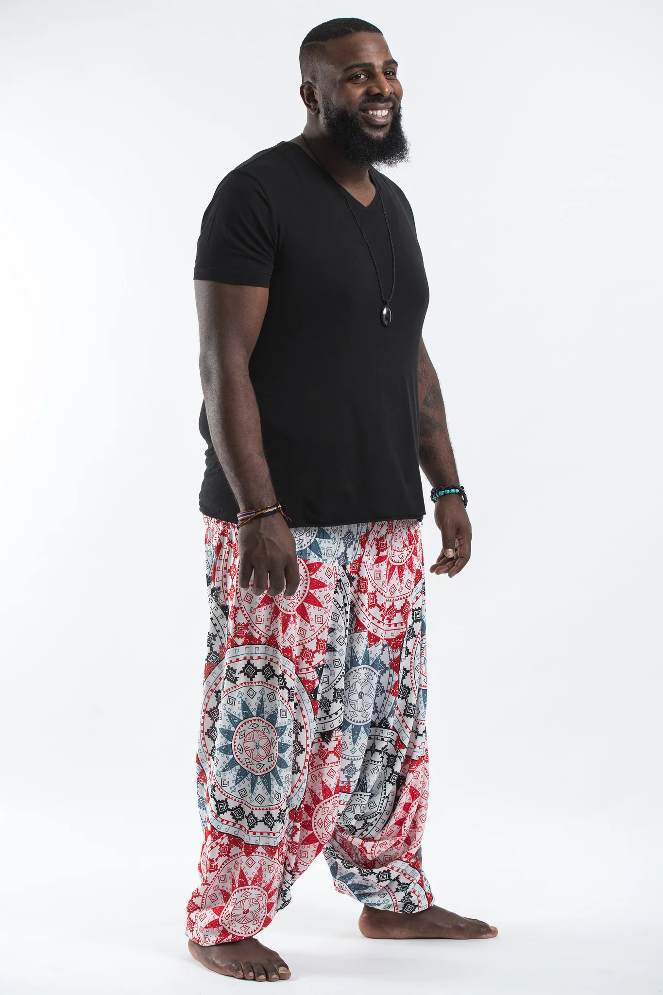 2819-Plus-Size-Star-Mandalas-Drop-Crotch-Men-s-Harem-Pants-in-Black-Red-3.webp Plus Size Star Mandalas Drop Crotch Men's Harem Pants in Black Red