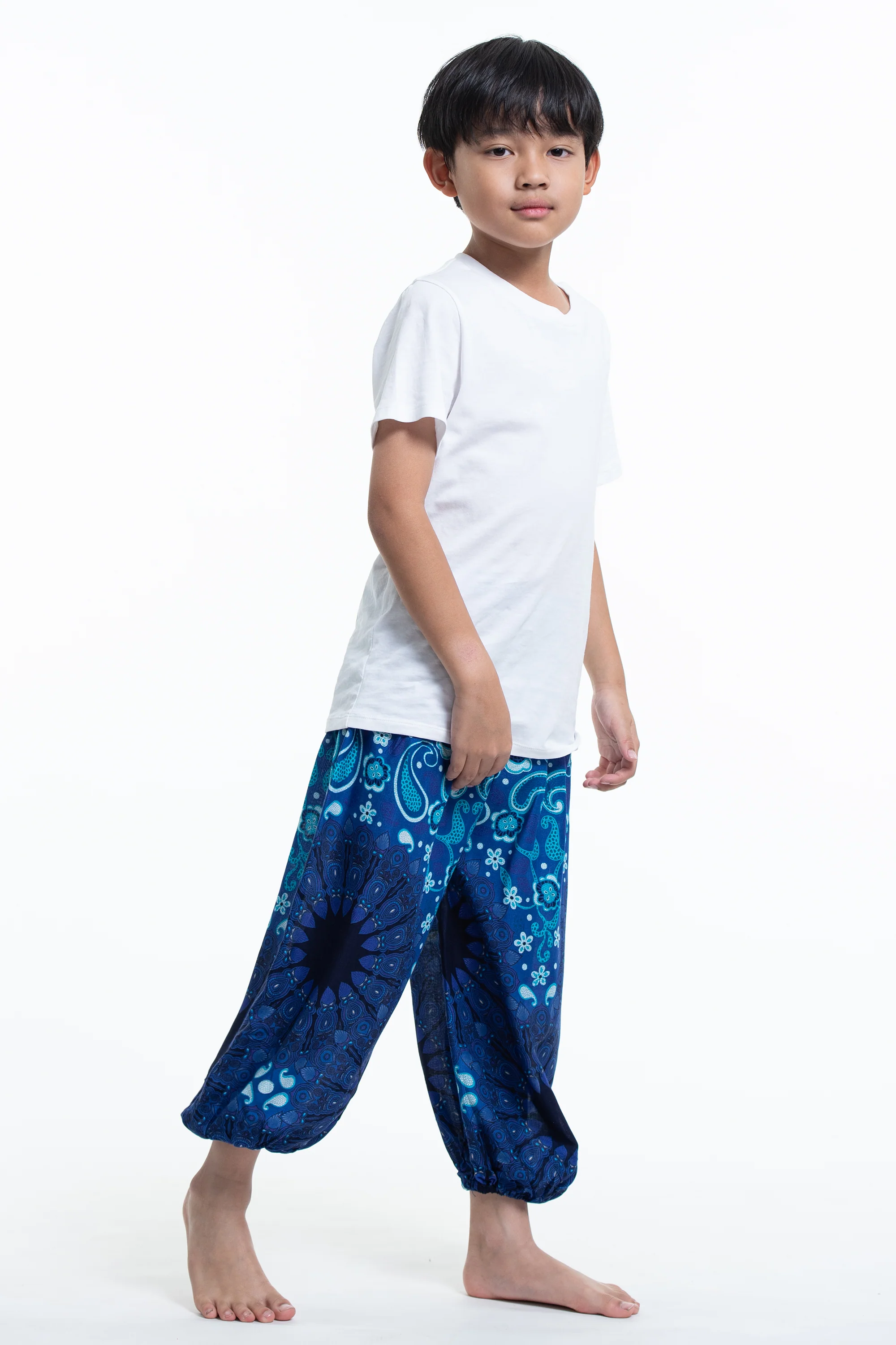 Paisley Mandalas Kids Harem Pants in Blue