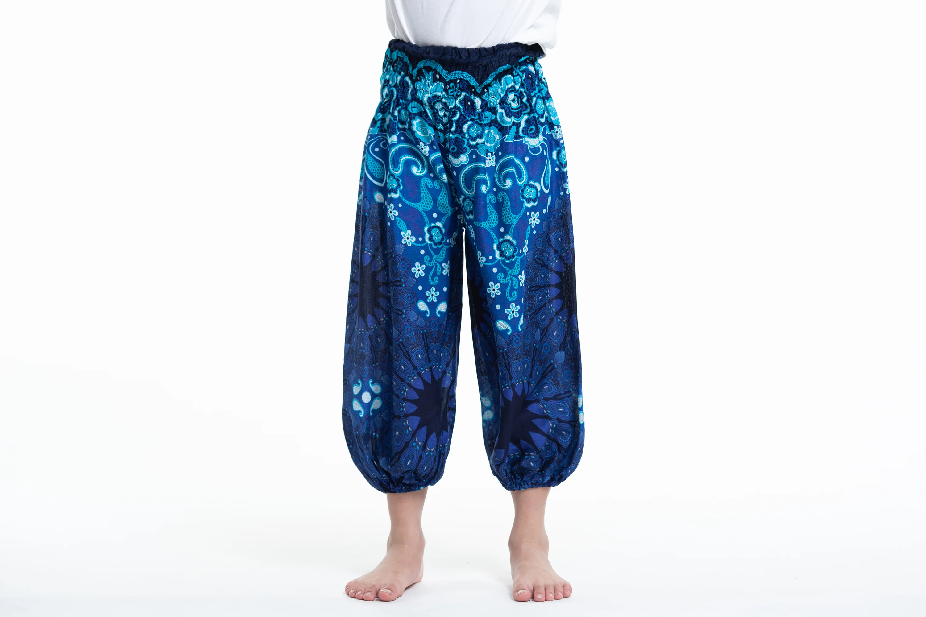Paisley Mandalas Kids Harem Pants in Blue
