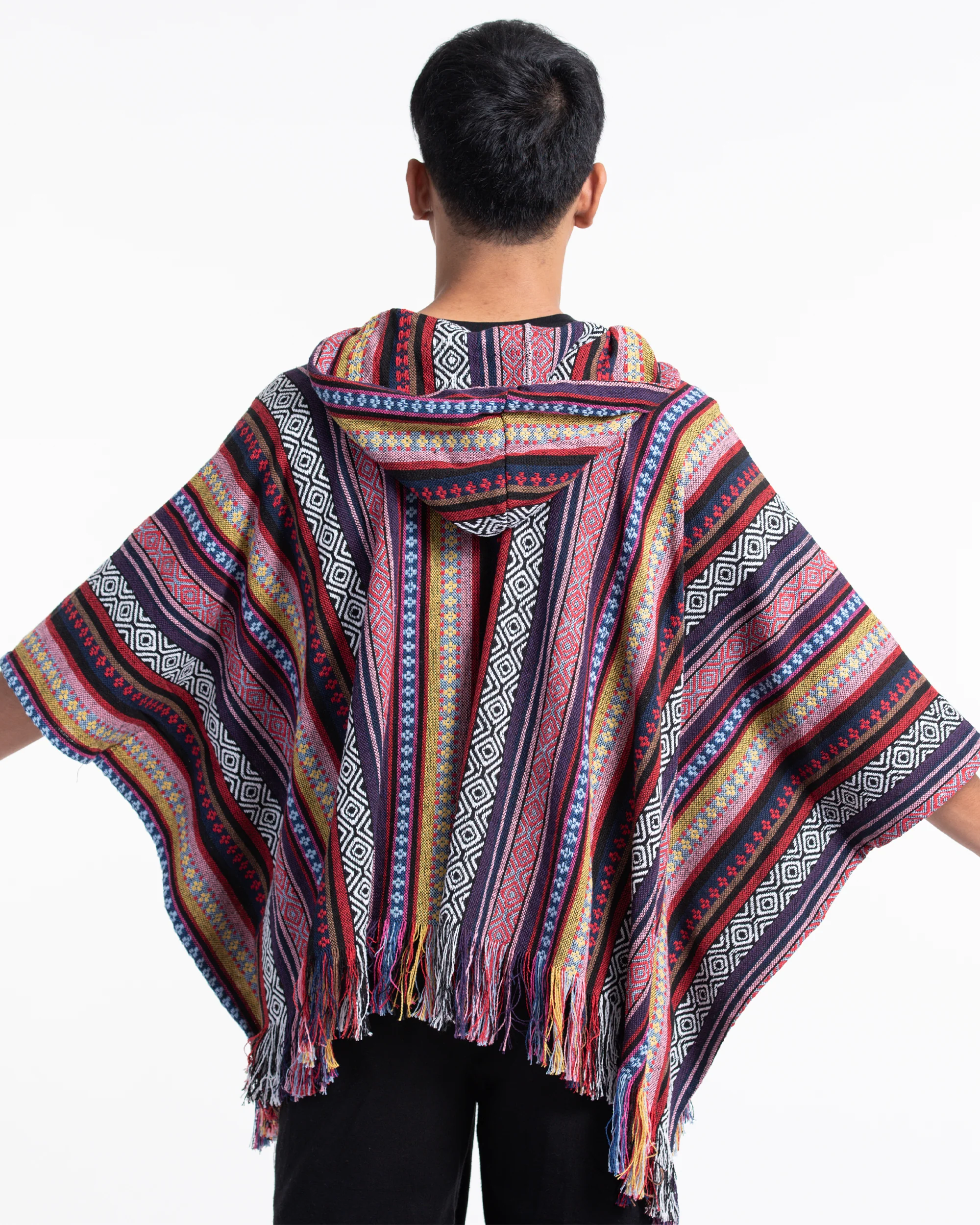 2820-Hill-Tribe-Cotton-Hooded-Poncho-Jacket-in-Red-Pink-4.webp Hill Tribe Cotton Hooded Poncho Jacket in Red Pink