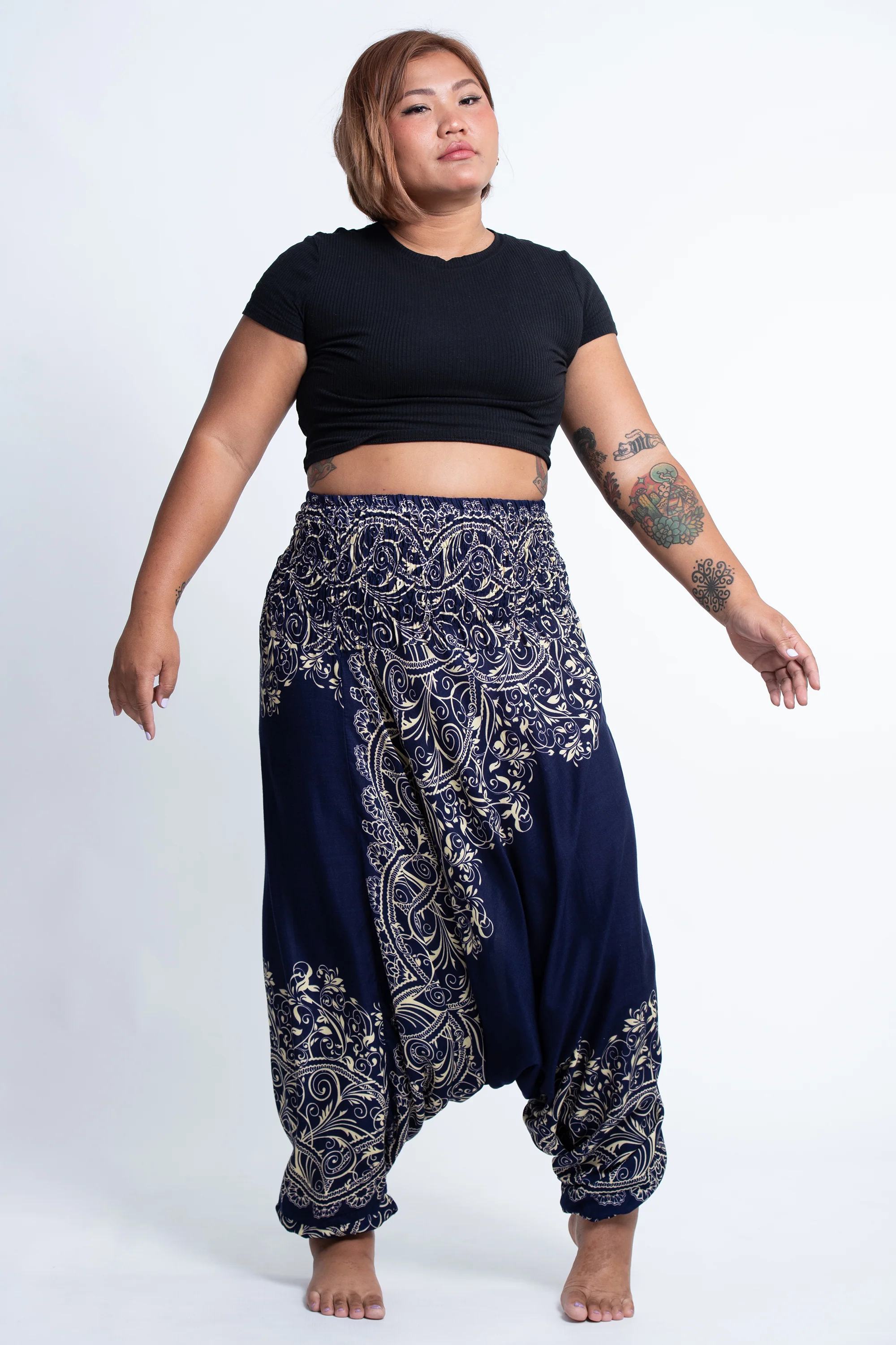 Plus Size Vines 2-in-1 Jumpsuit Harem Pants in Blue