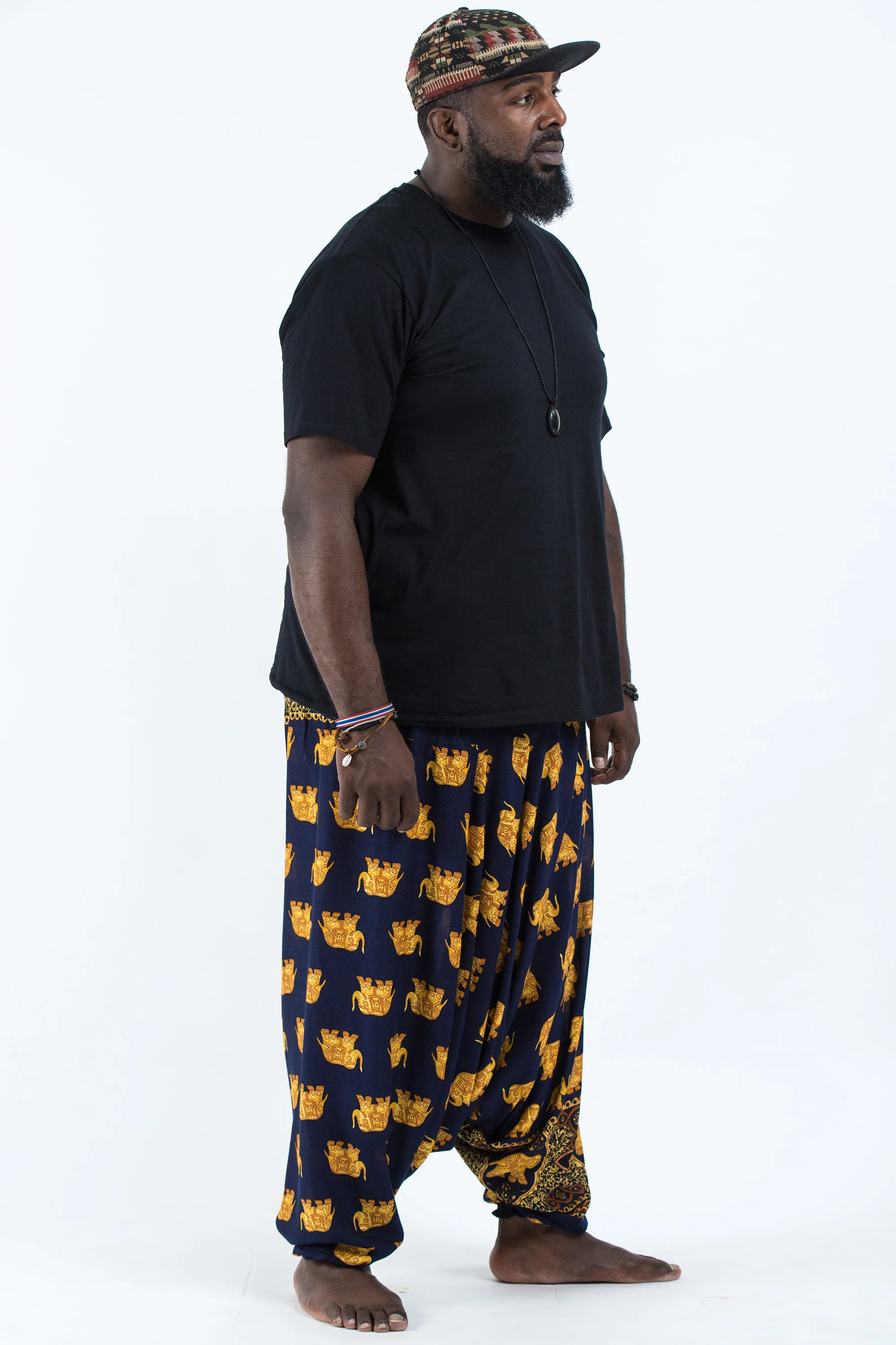 2823-Plus-Size-Golden-Elephant-Drop-Crotch-Men-s-Elephant-Pants-in-Navy-3.webp Plus Size Golden Elephant Drop Crotch Men's Elephant Pants in Navy