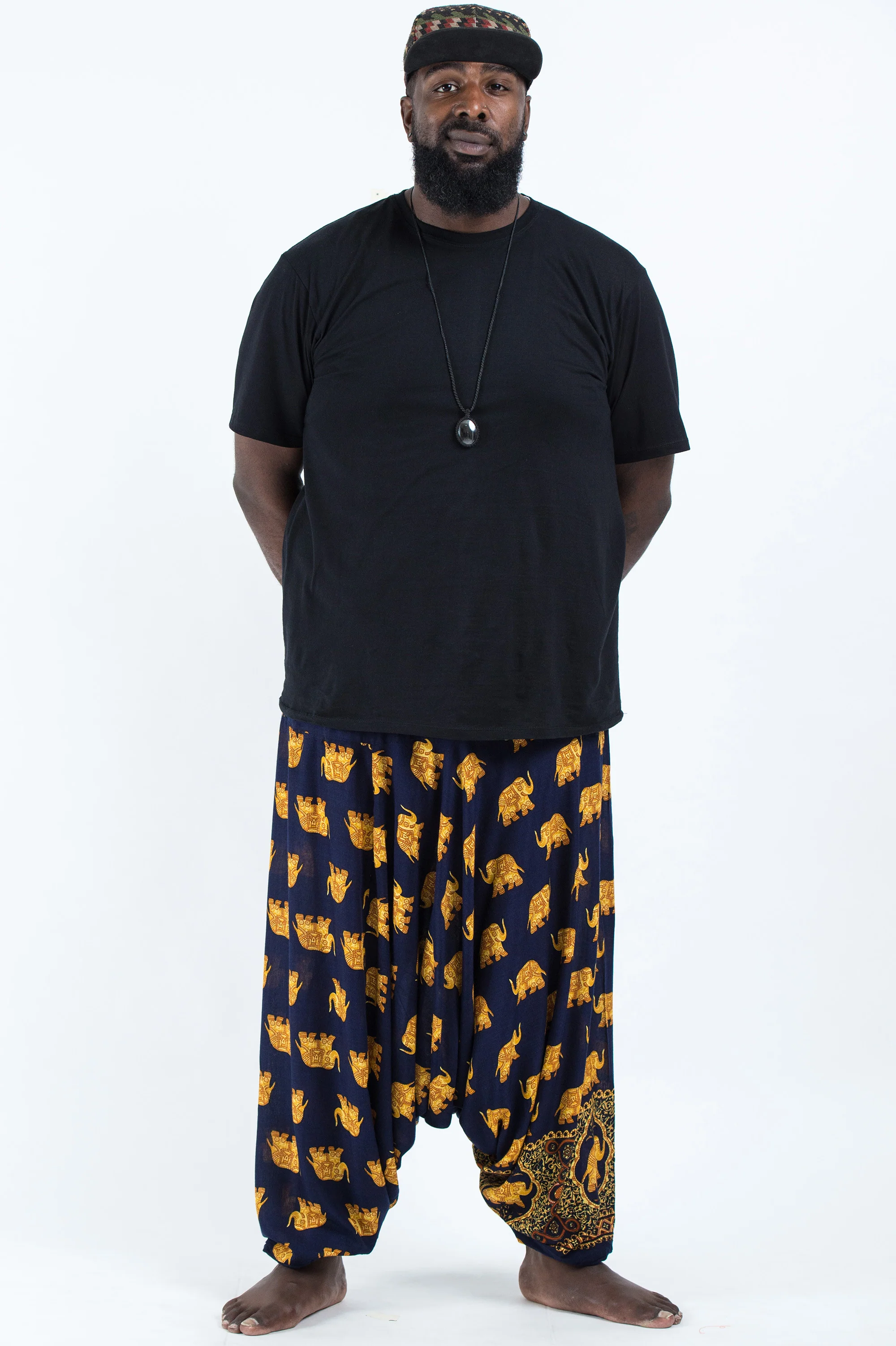 2823-Plus-Size-Golden-Elephant-Drop-Crotch-Men-s-Elephant-Pants-in-Navy-4.webp Plus Size Golden Elephant Drop Crotch Men's Elephant Pants in Navy