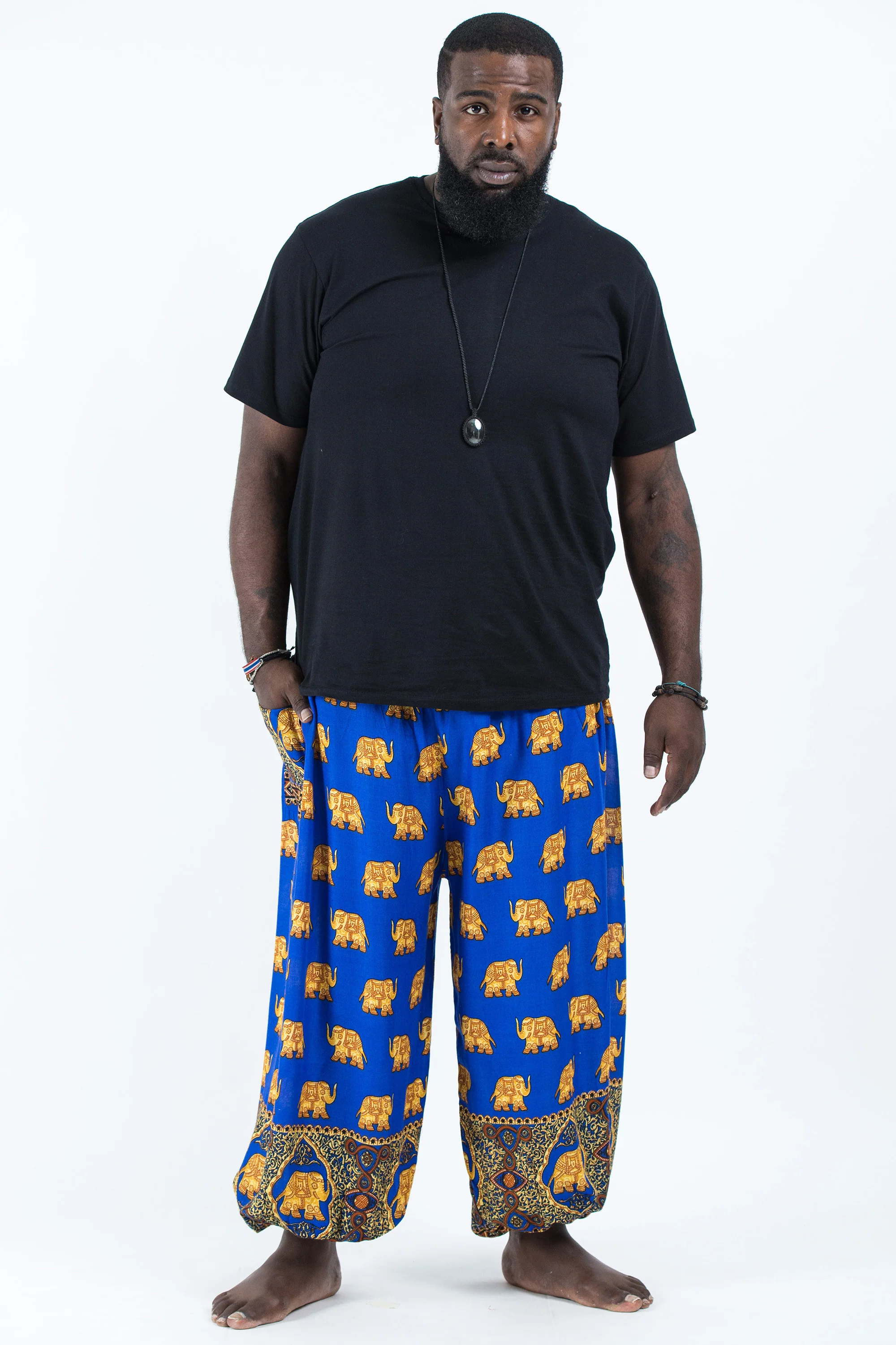 Plus Size Golden Elephant Men's Elephant Pants in Blue