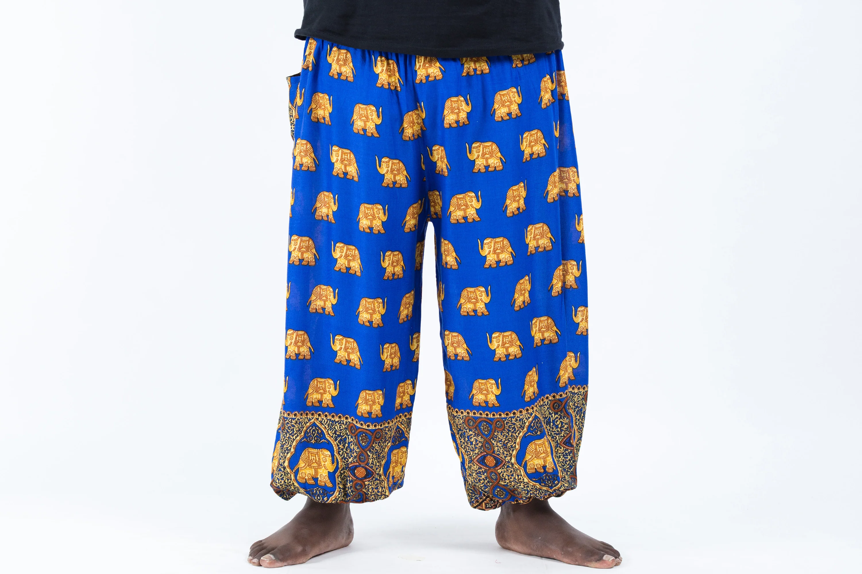 Plus Size Golden Elephant Men's Elephant Pants in Blue