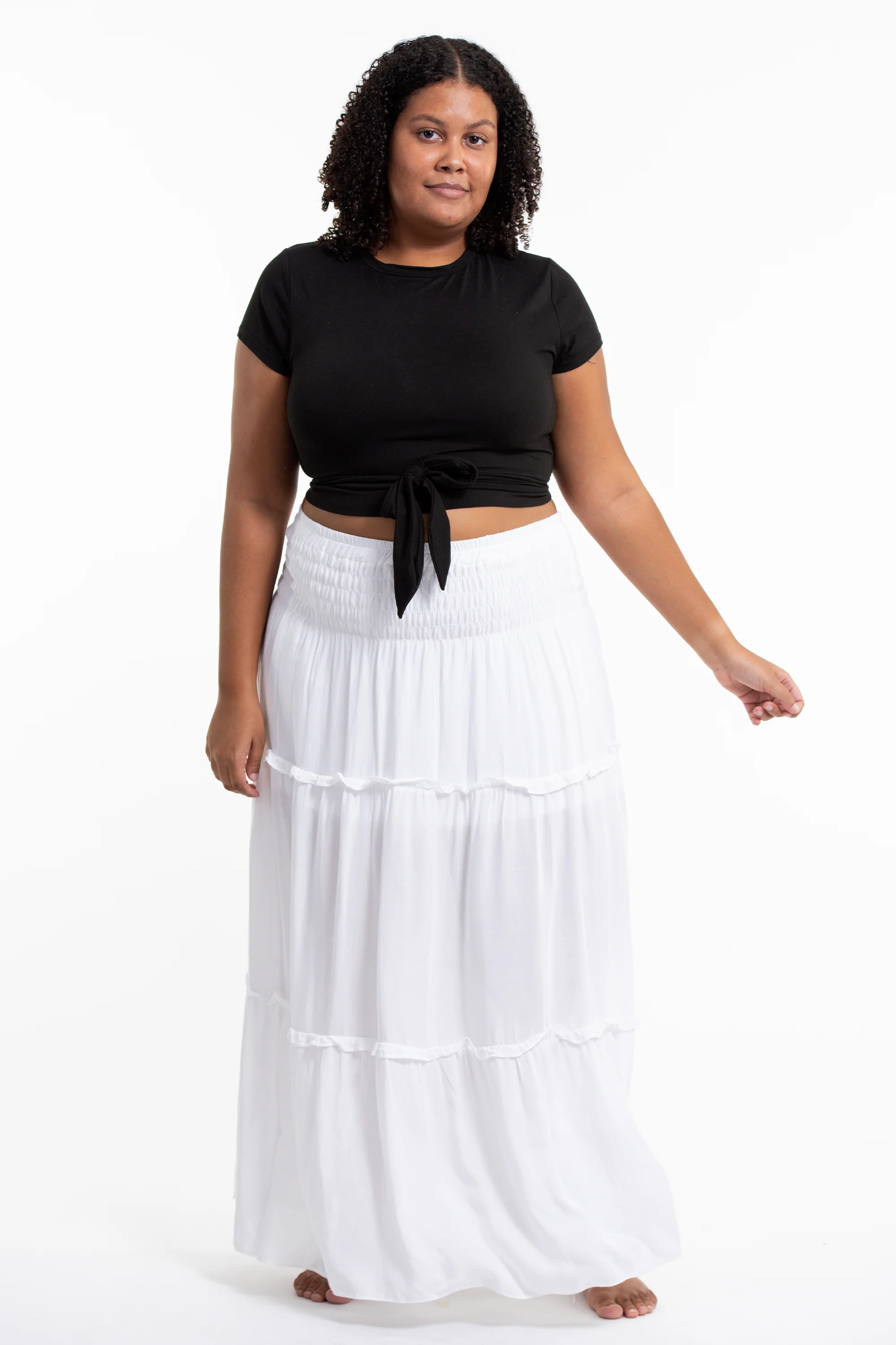 Plus Size Solid Color Maxi Skirt in White