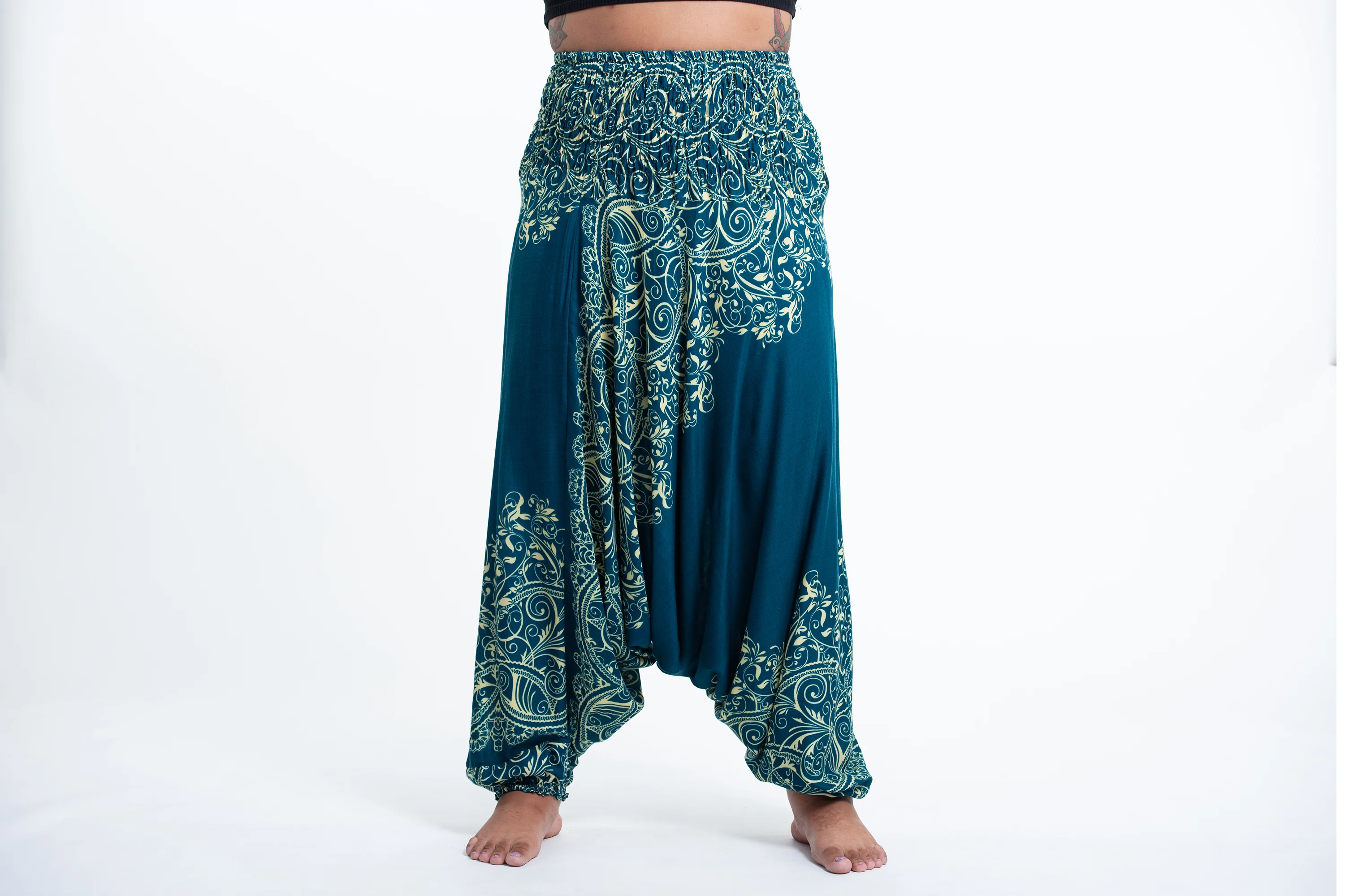 Plus Size Vines 2-in-1 Jumpsuit Harem Pants in Turquoise