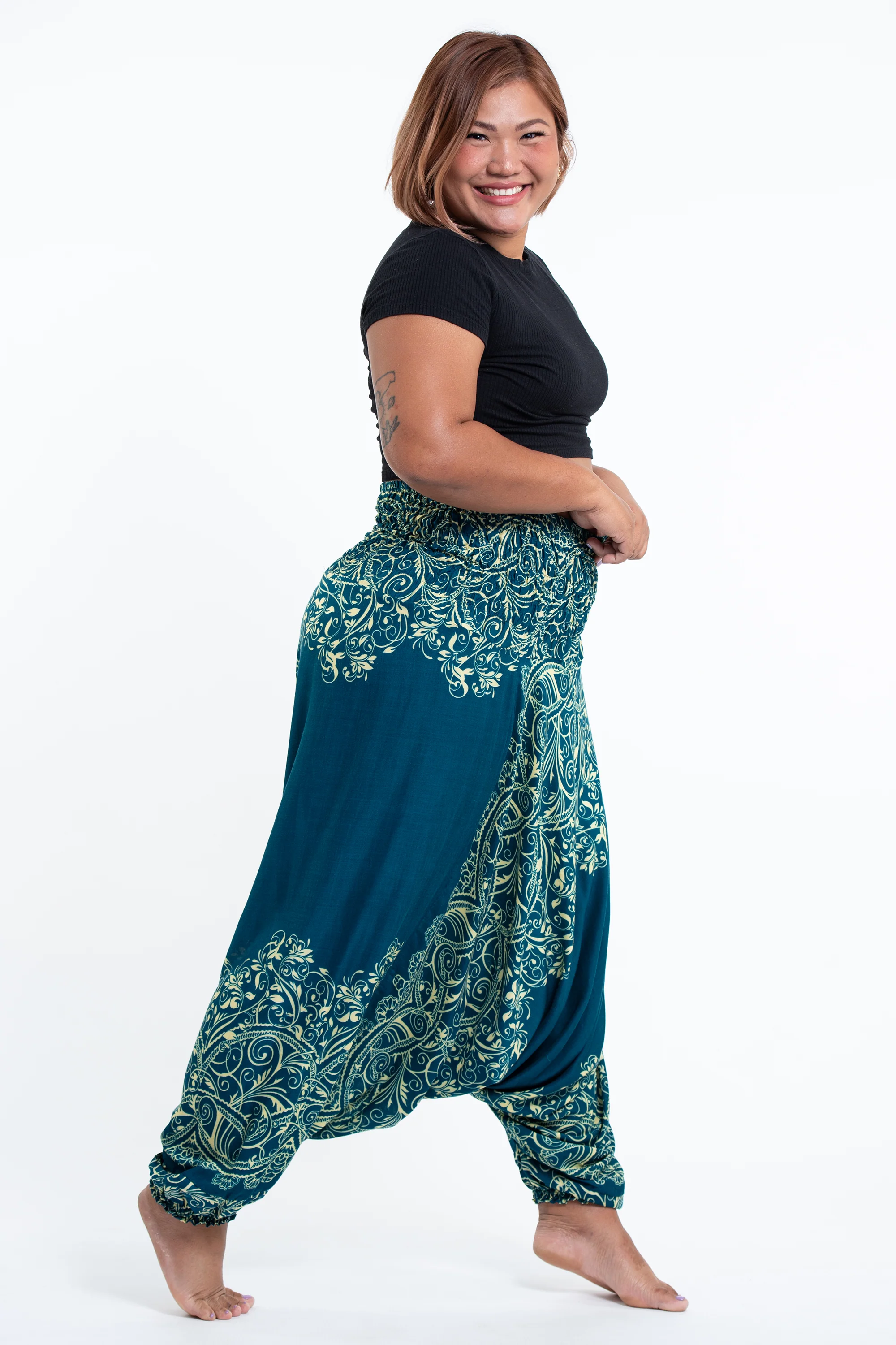 2830-Plus-Size-Vines-2-in-1-Jumpsuit-Harem-Pants-in-Turquoise-3.webp Plus Size Vines 2-in-1 Jumpsuit Harem Pants in Turquoise