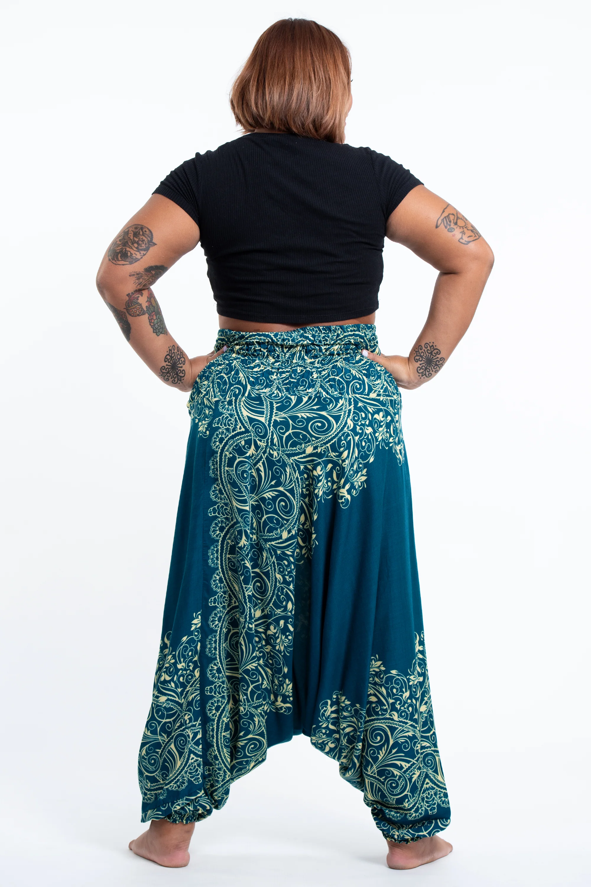 2830-Plus-Size-Vines-2-in-1-Jumpsuit-Harem-Pants-in-Turquoise-4.webp Plus Size Vines 2-in-1 Jumpsuit Harem Pants in Turquoise
