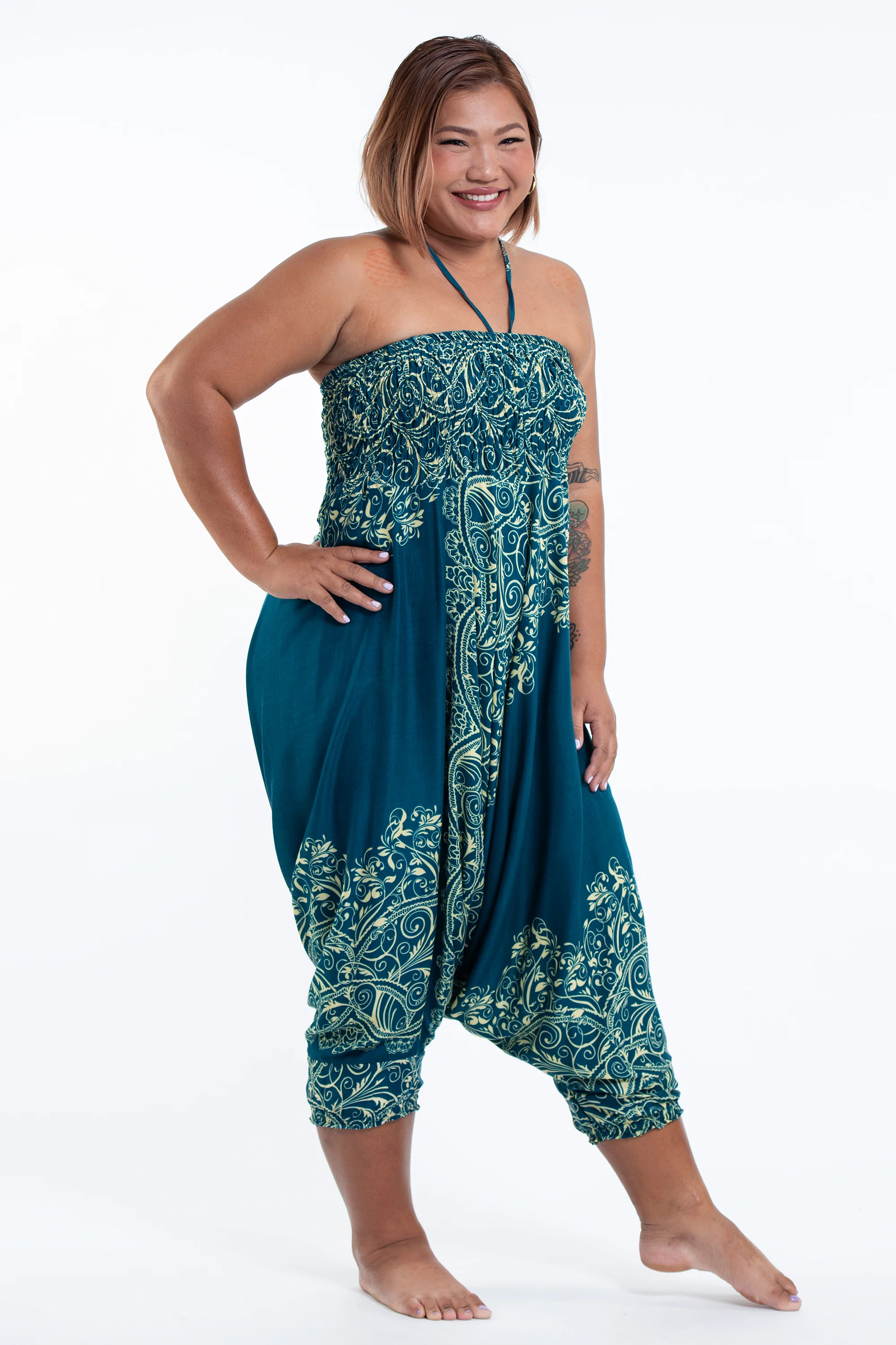 2830-Plus-Size-Vines-2-in-1-Jumpsuit-Harem-Pants-in-Turquoise-5.webp Plus Size Vines 2-in-1 Jumpsuit Harem Pants in Turquoise