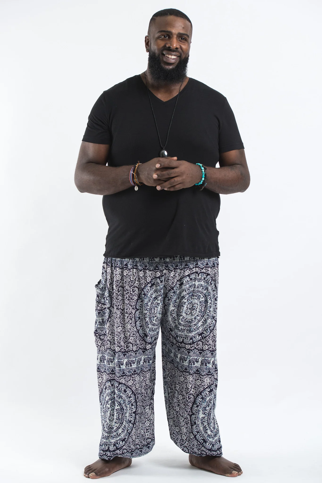 Plus Size Paisley Elephant Men's Elephant Pants in Blue