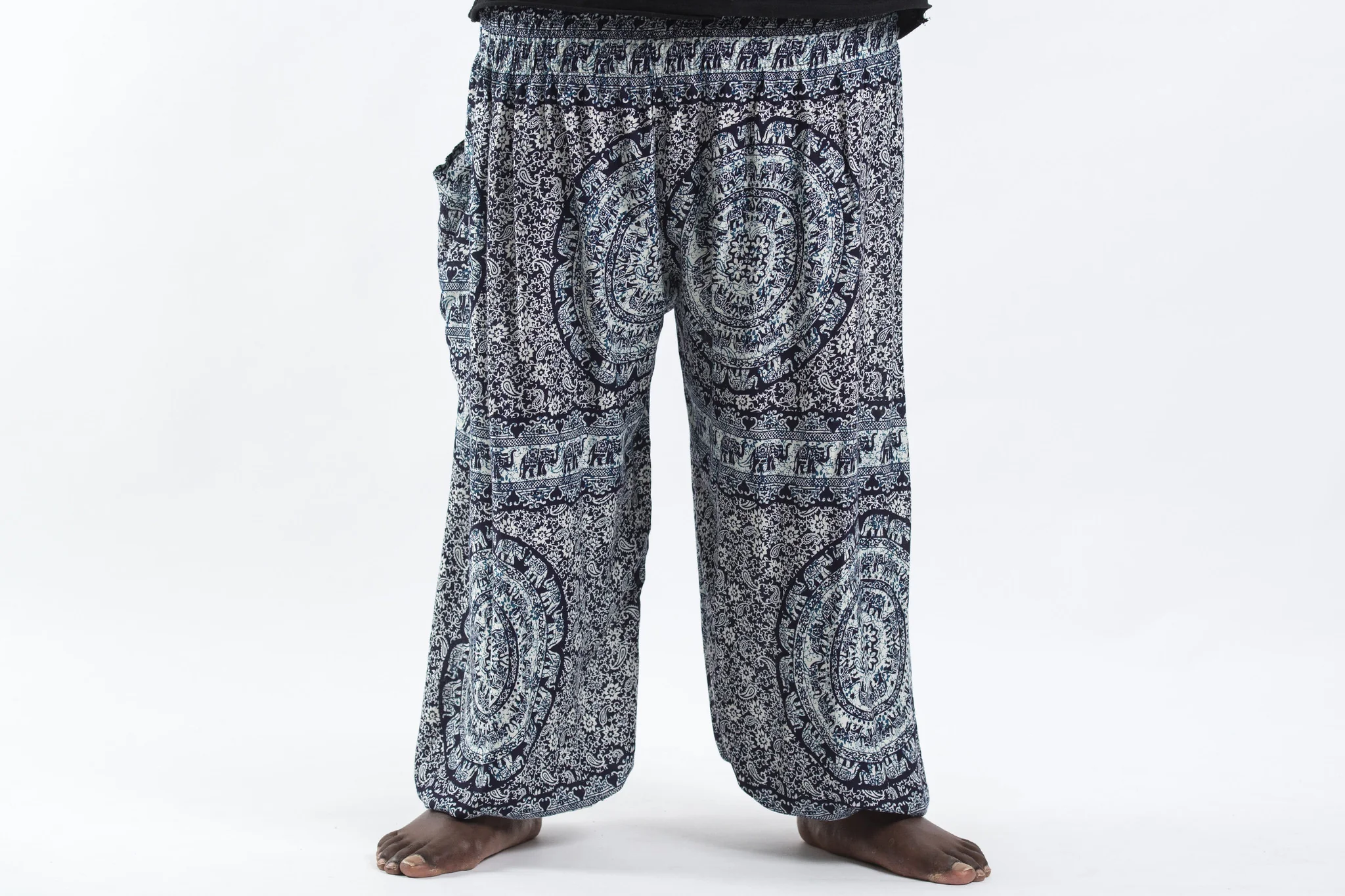 Plus Size Paisley Elephant Men's Elephant Pants in Blue