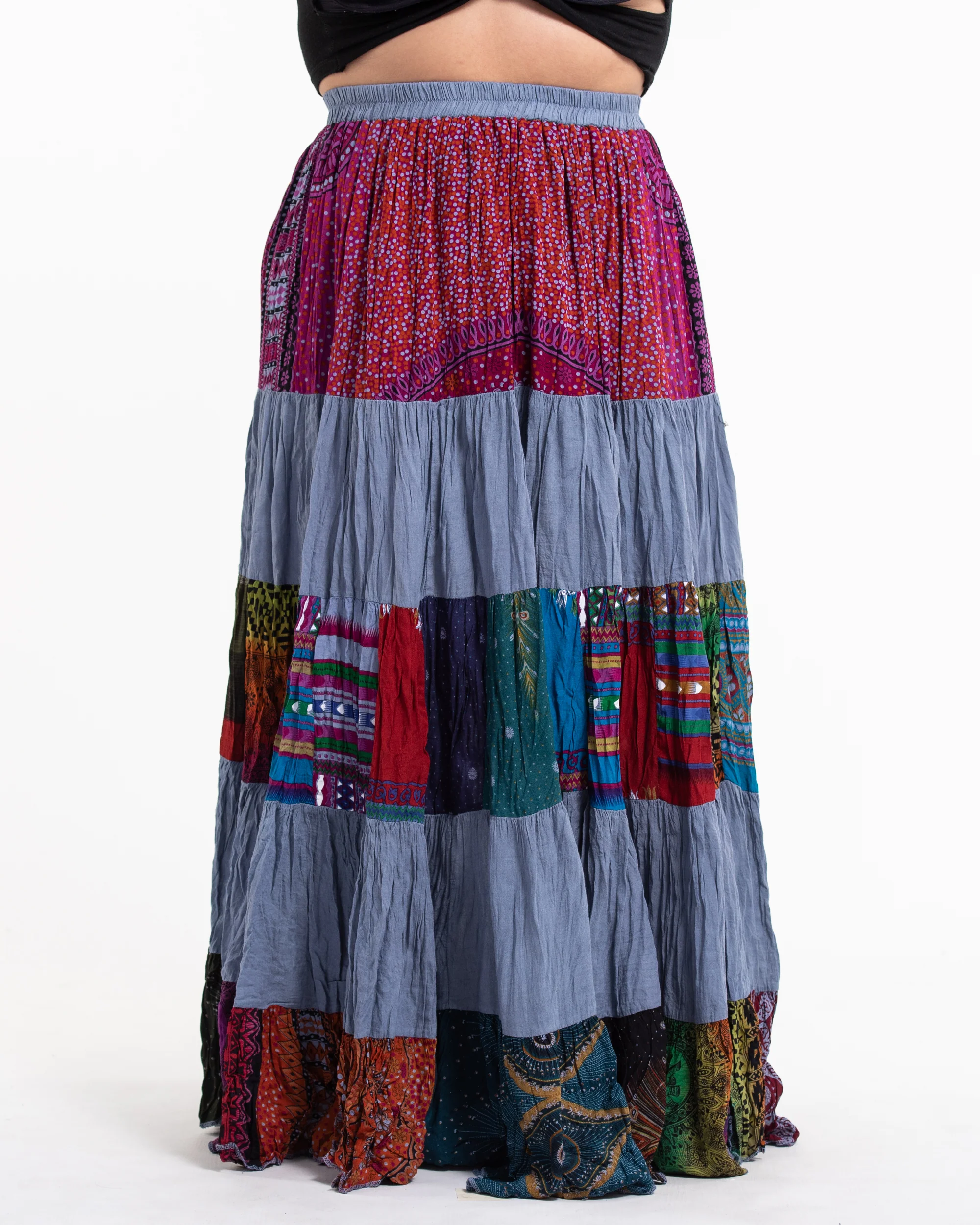 Plus Size Patchwork Long Skirt in Gray