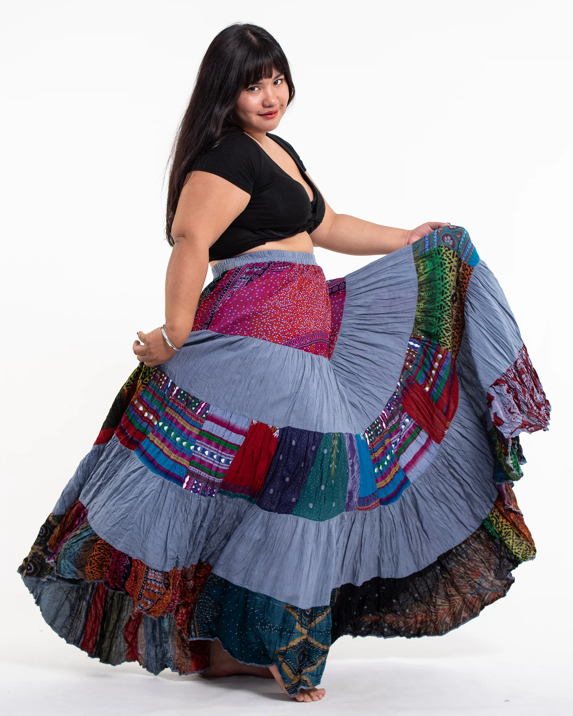 2832-Plus-Size-Patchwork-Long-Skirt-in-Gray-3.webp Plus Size Patchwork Long Skirt in Gray