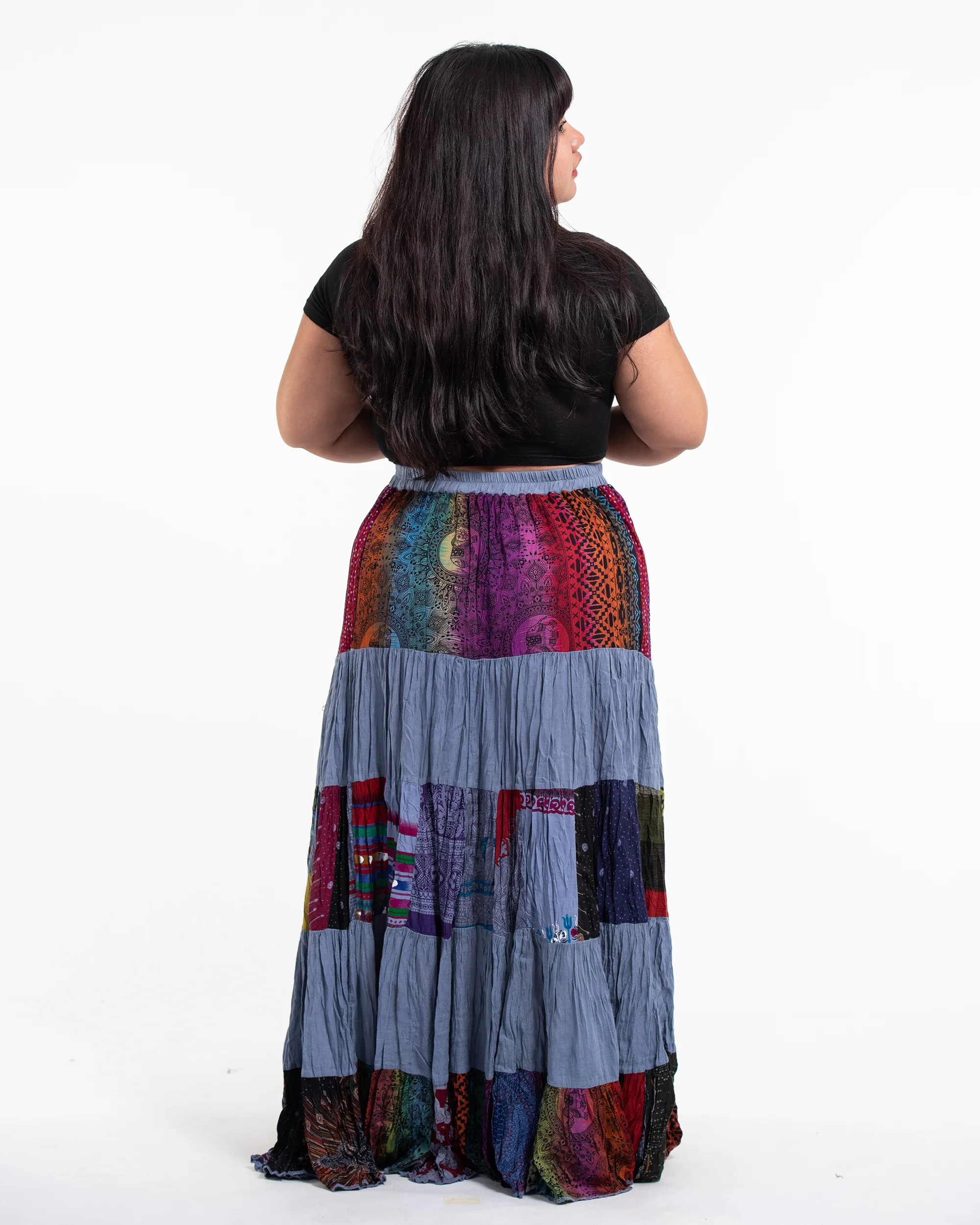 2832-Plus-Size-Patchwork-Long-Skirt-in-Gray-4.webp Plus Size Patchwork Long Skirt in Gray