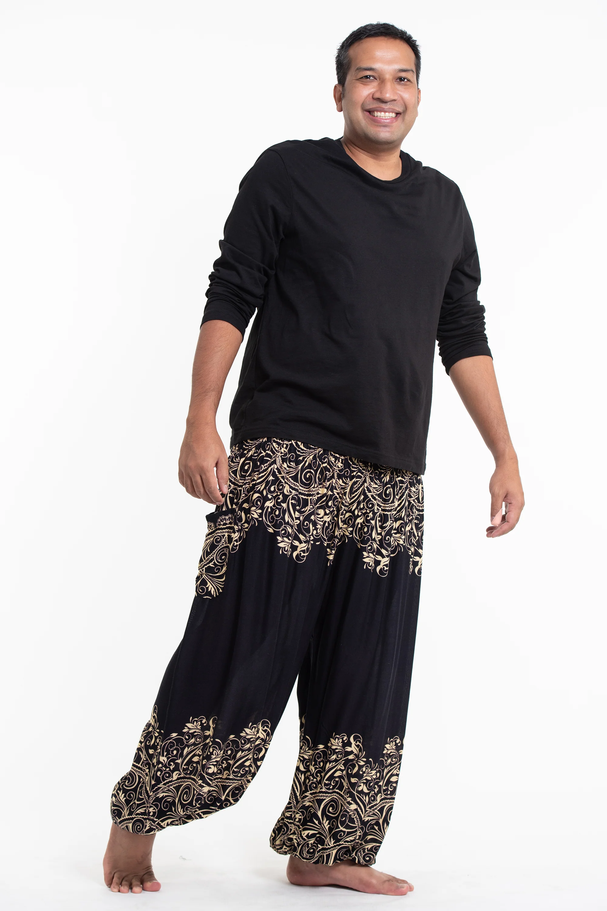 Plus Size Vines Men's Harem Pants in Black