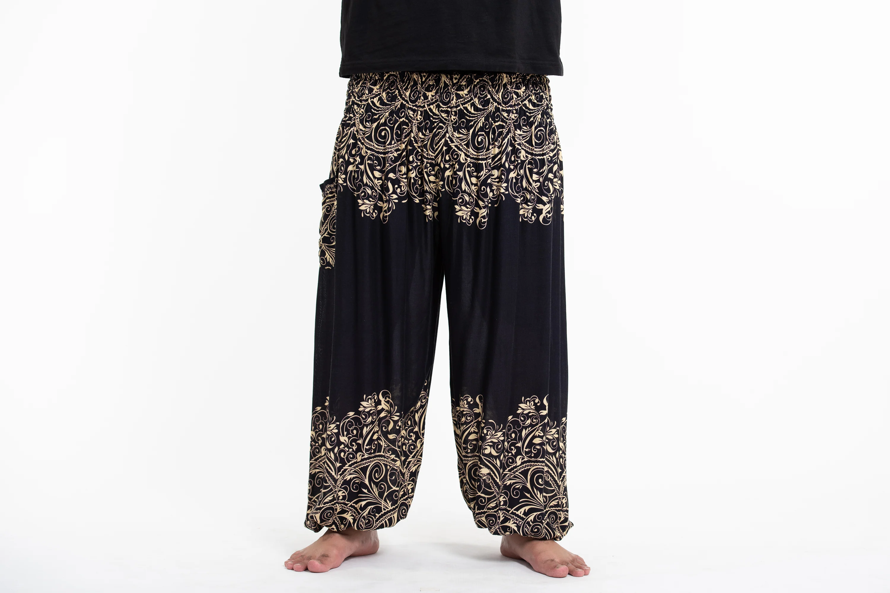 Plus Size Vines Men's Harem Pants in Black