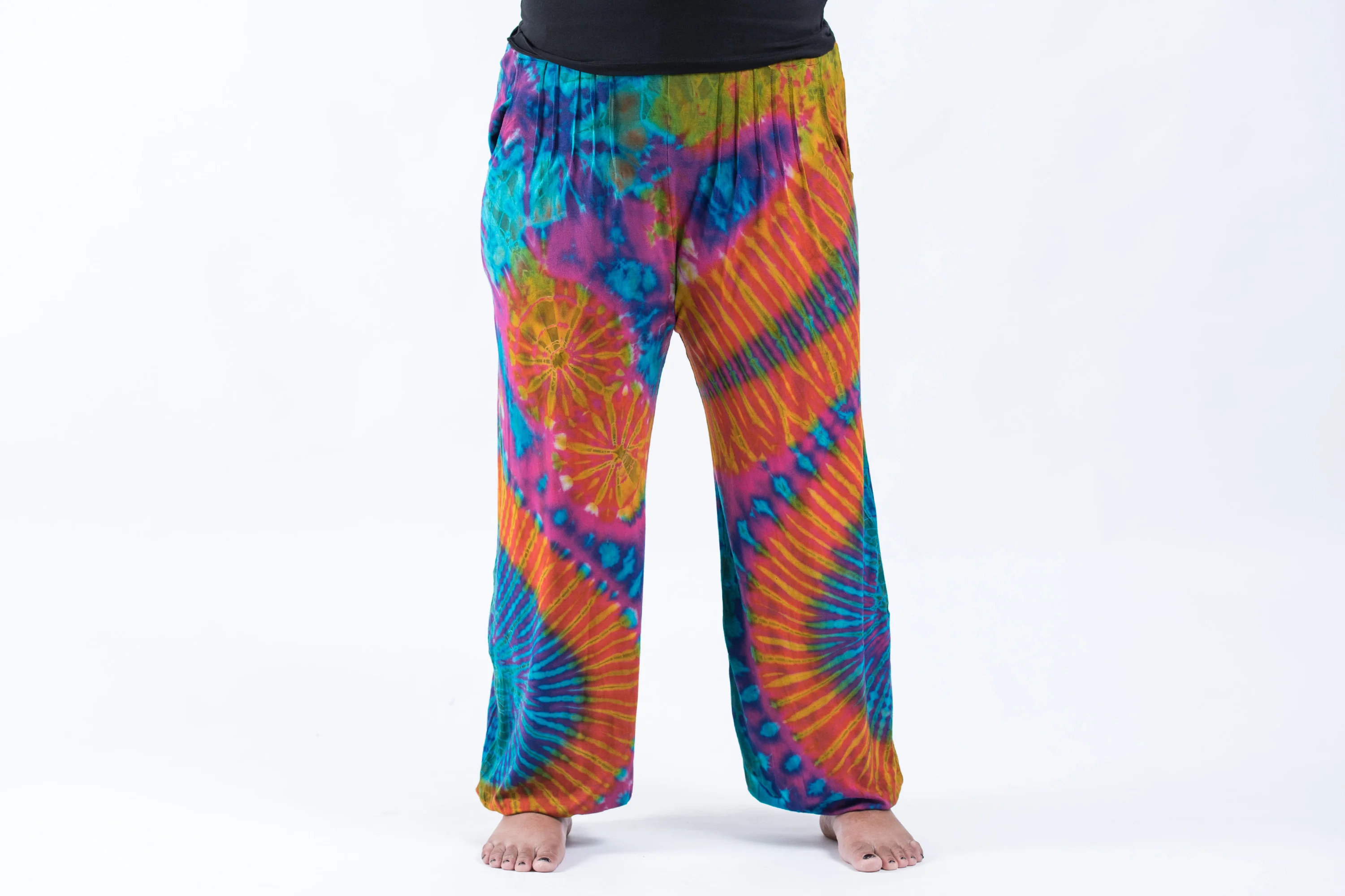 Plus Size Tie Dye Cotton Women Harem Pants in Blue Orange