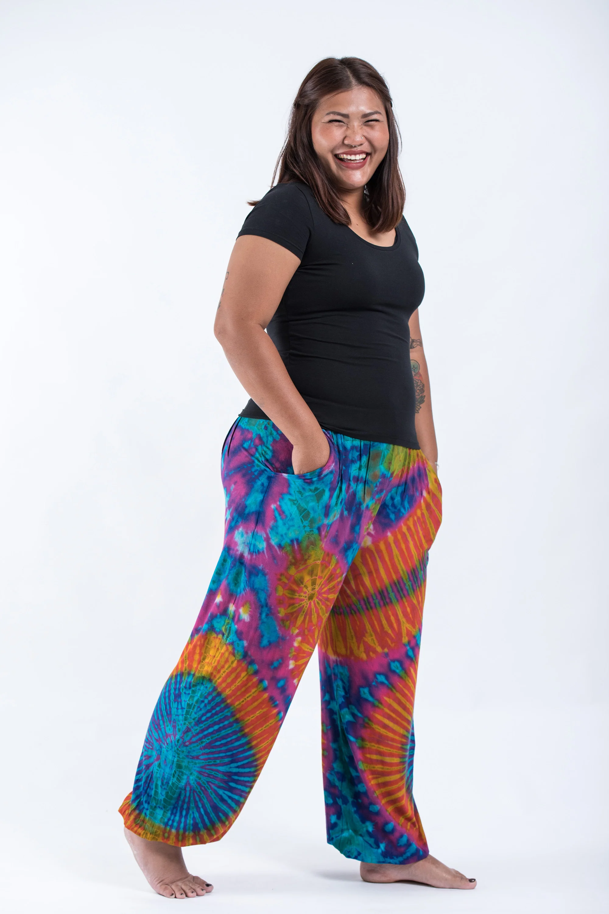 2838-Plus-Size-Tie-Dye-Cotton-Women-Harem-Pants-in-Blue-Orange-3.webp Plus Size Tie Dye Cotton Women Harem Pants in Blue Orange