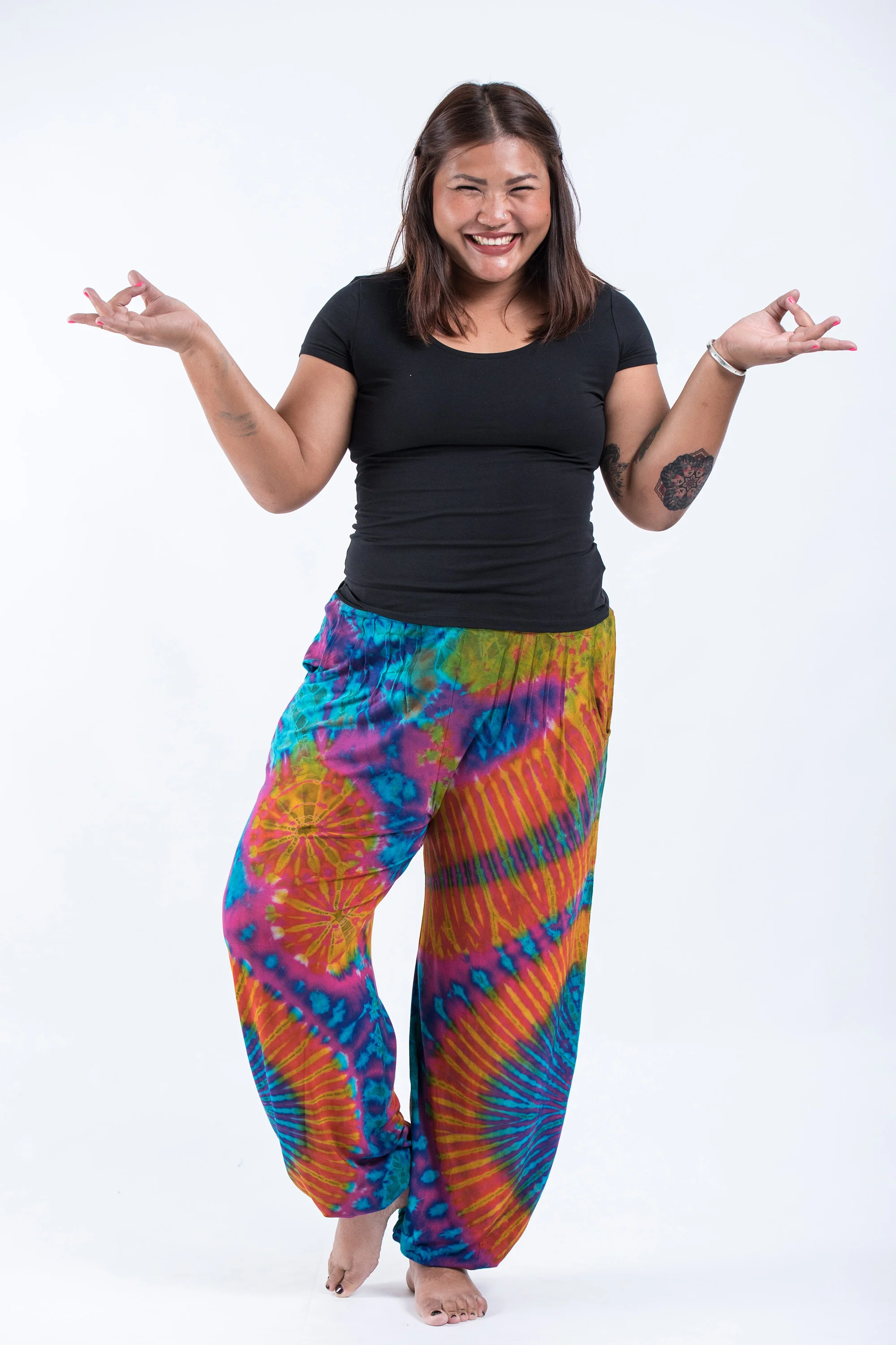 2838-Plus-Size-Tie-Dye-Cotton-Women-Harem-Pants-in-Blue-Orange-5.webp Plus Size Tie Dye Cotton Women Harem Pants in Blue Orange