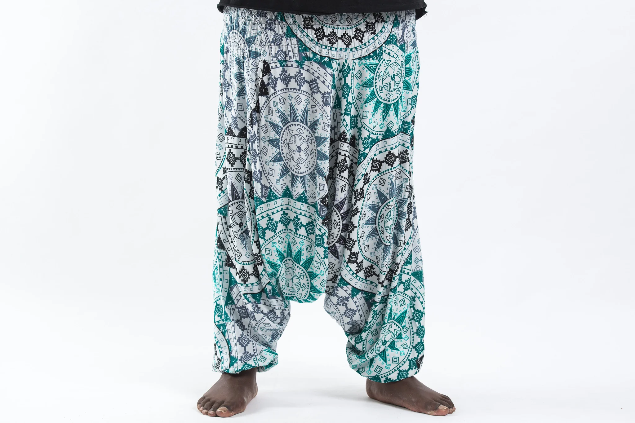 Plus Size Star Mandalas Drop Crotch Men's Harem Pants in Green