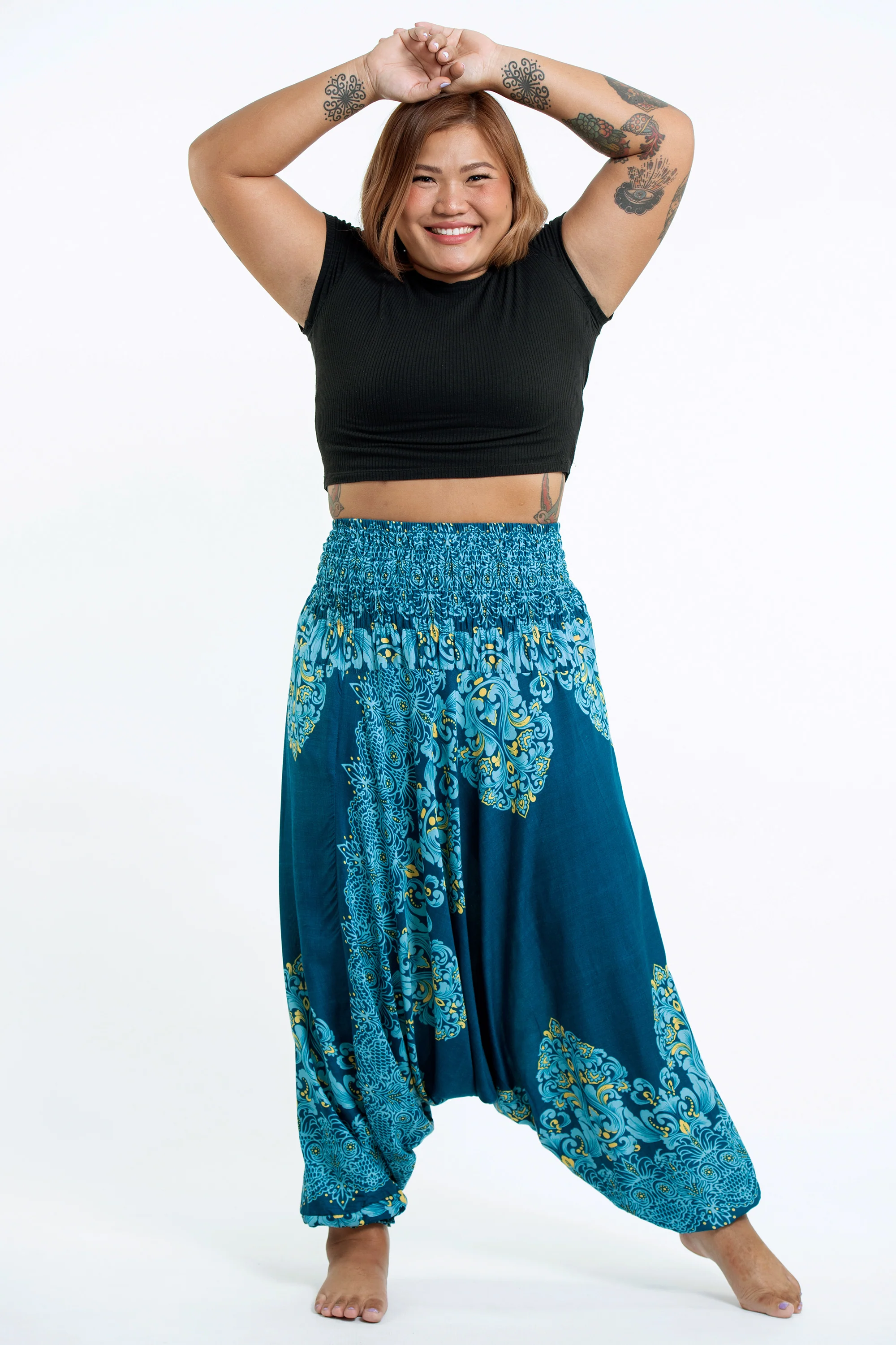 2840-Plus-Size-Floral-Vines-2-in-1-Jumpsuit-Harem-Pants-in-Turquoise-3.webp Plus Size Floral Vines 2-in-1 Jumpsuit Harem Pants in Turquoise