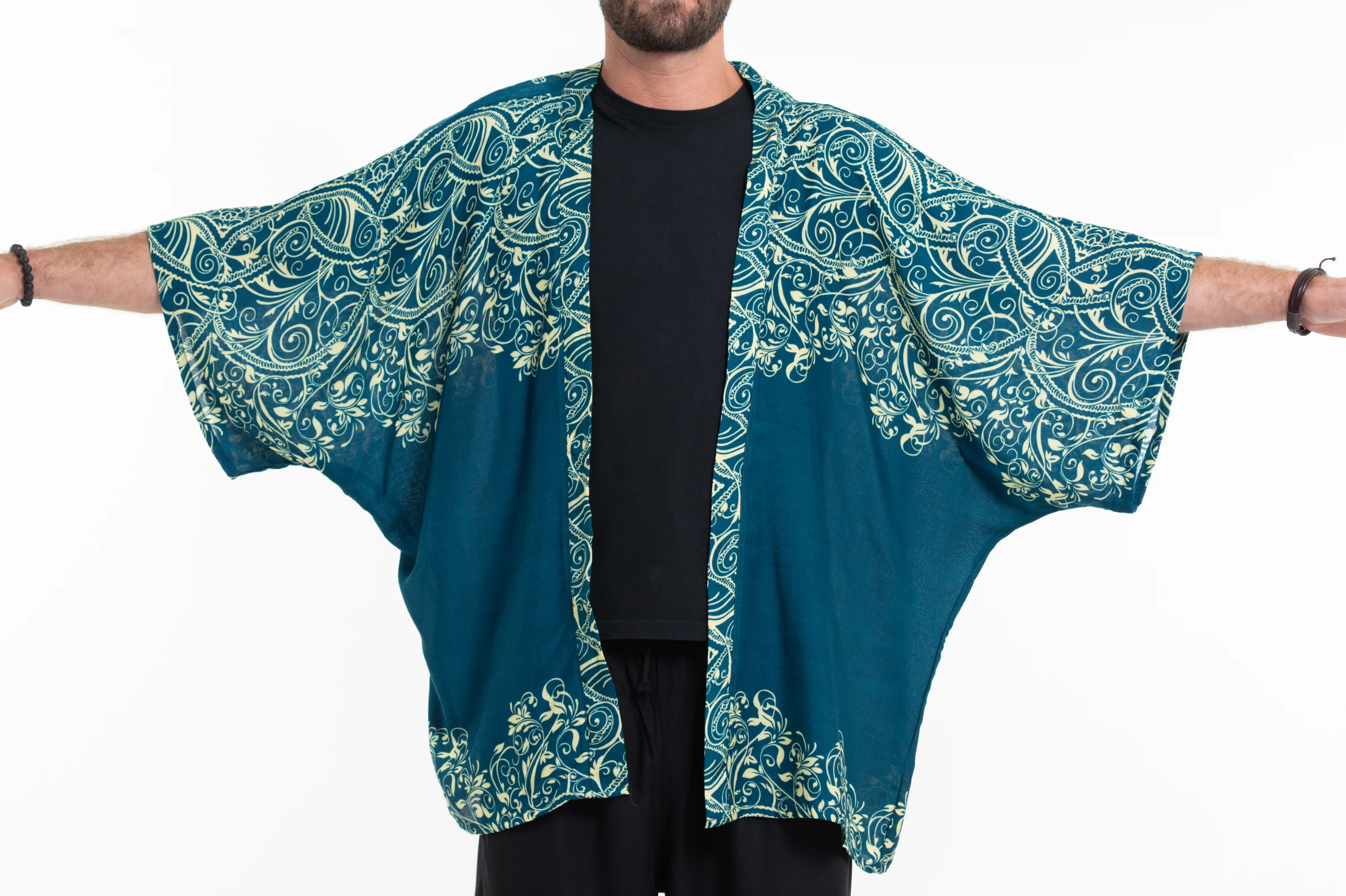 Vines Kimono Cardigan in Turquoise