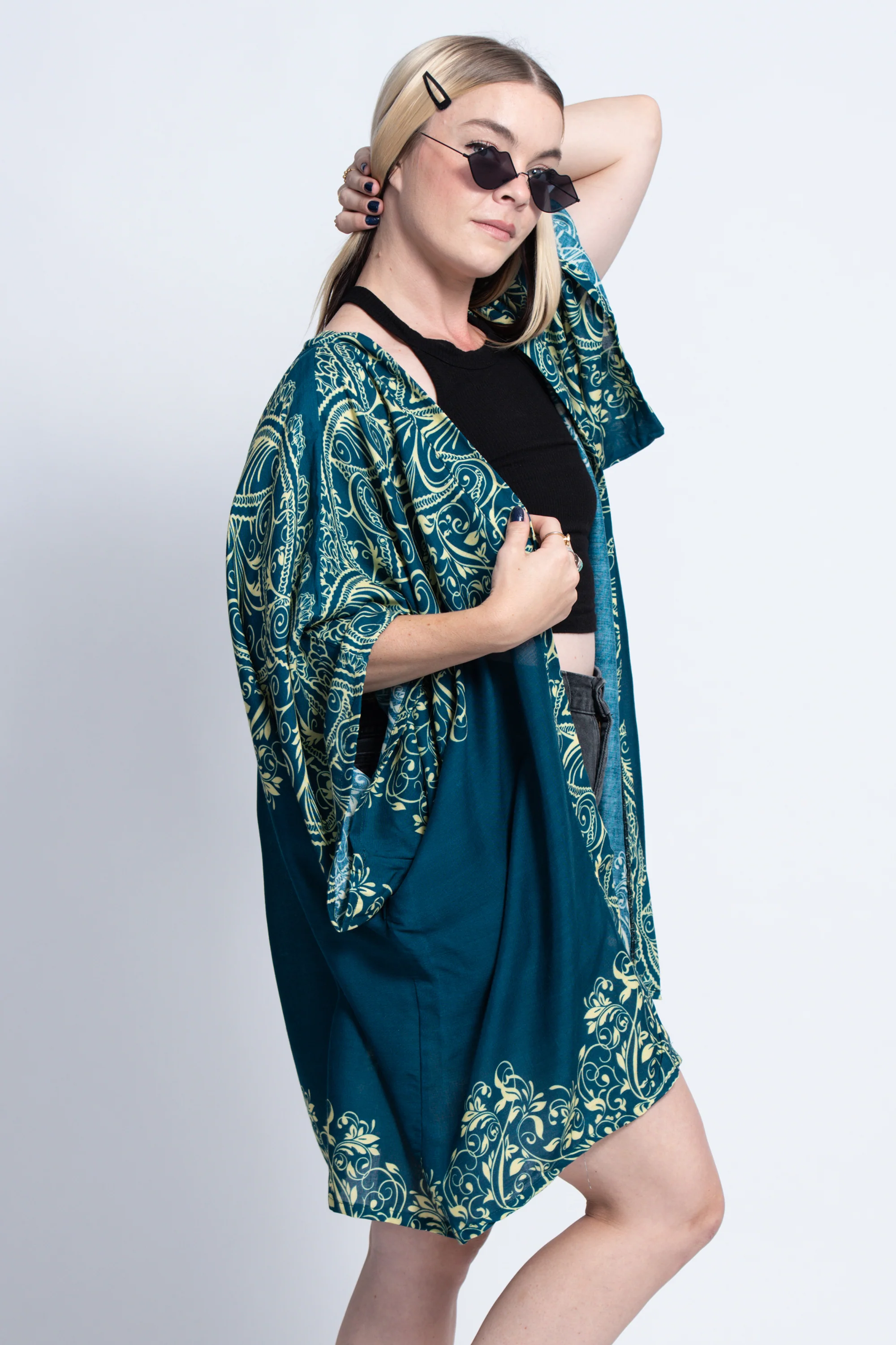 2842-Vines-Kimono-Cardigan-in-Turquoise-4.webp Vines Kimono Cardigan in Turquoise