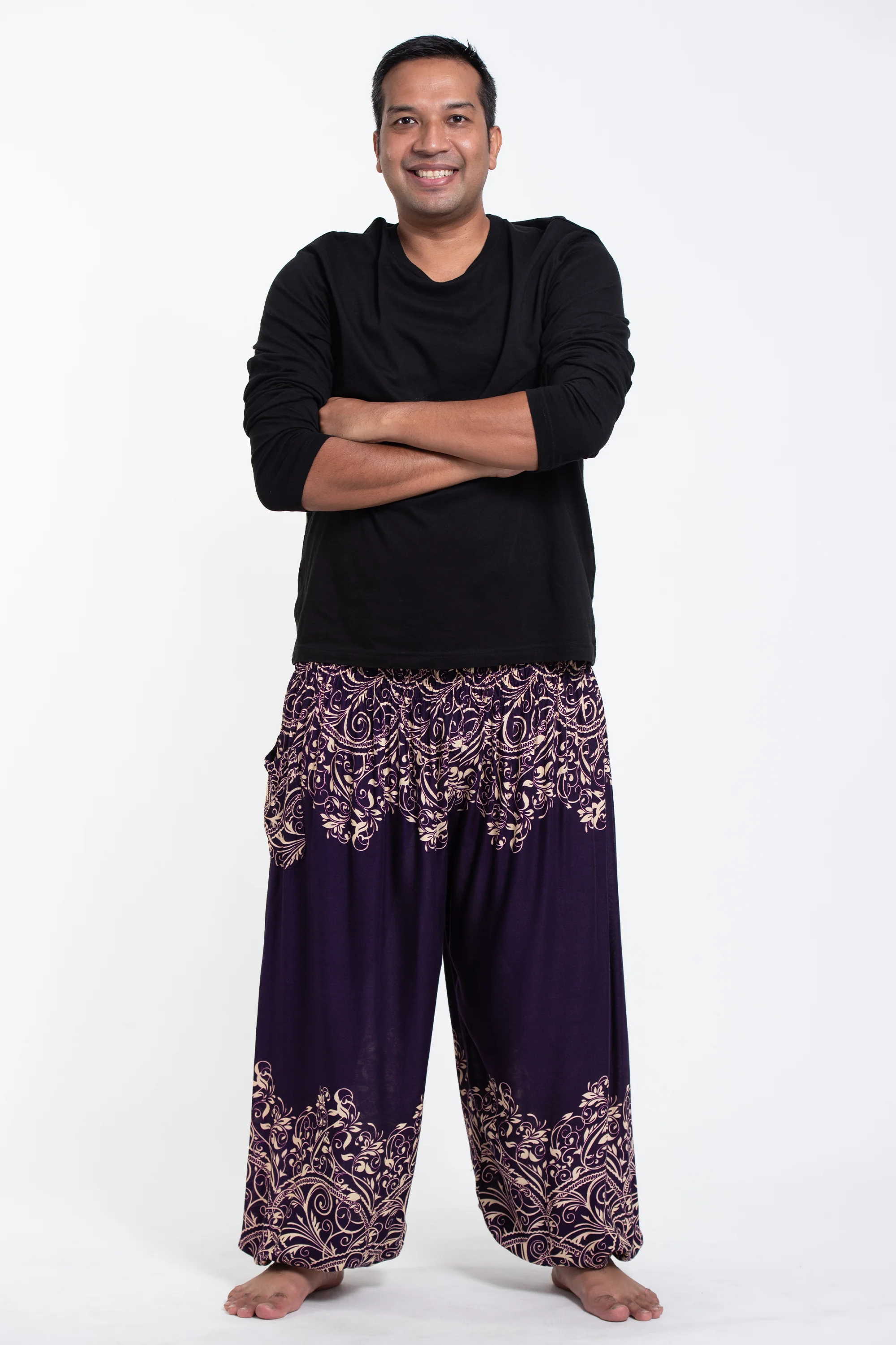 Plus Size Vines Men's Harem Pants in Purple