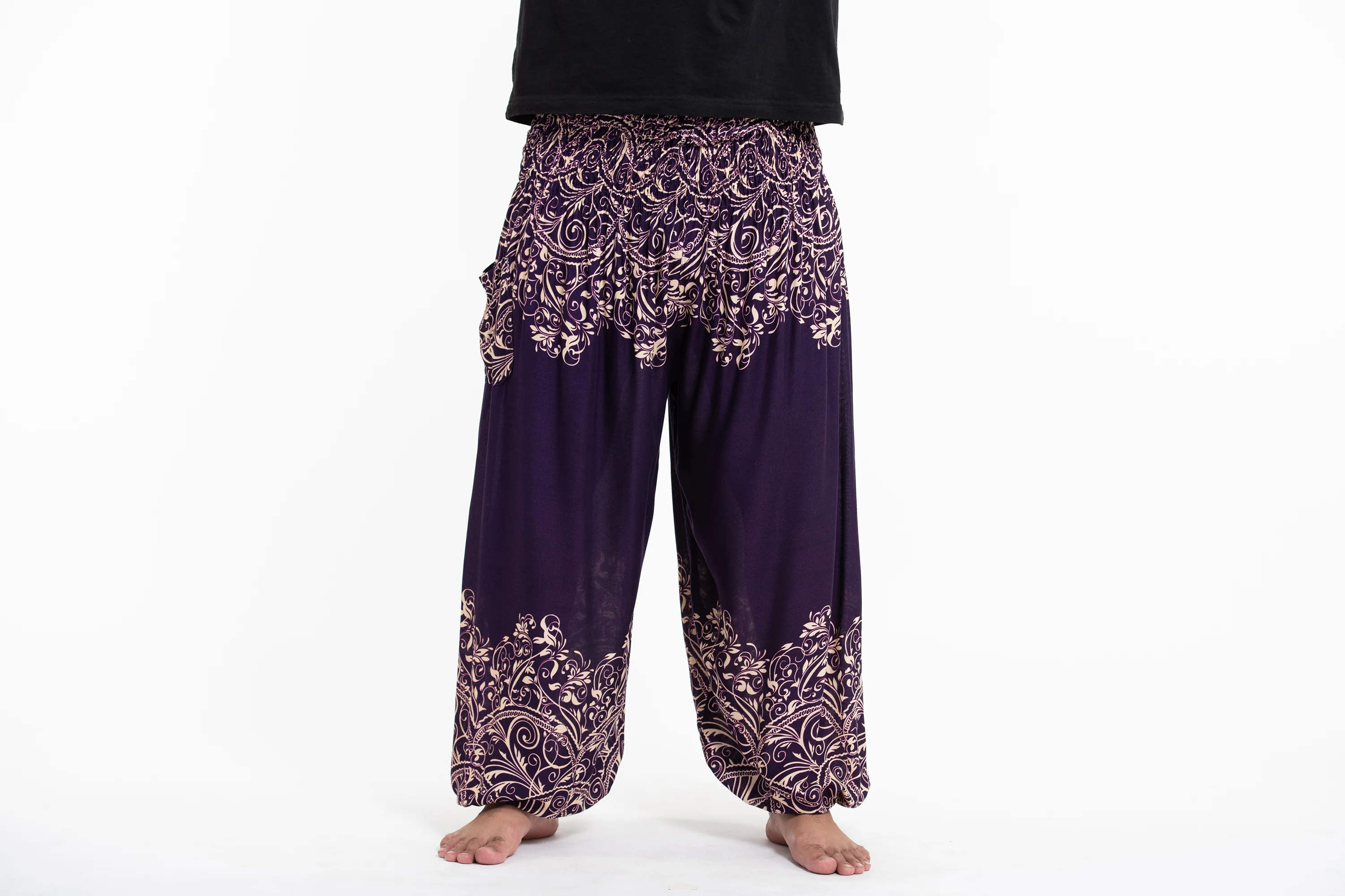 Plus Size Vines Men's Harem Pants in Purple
