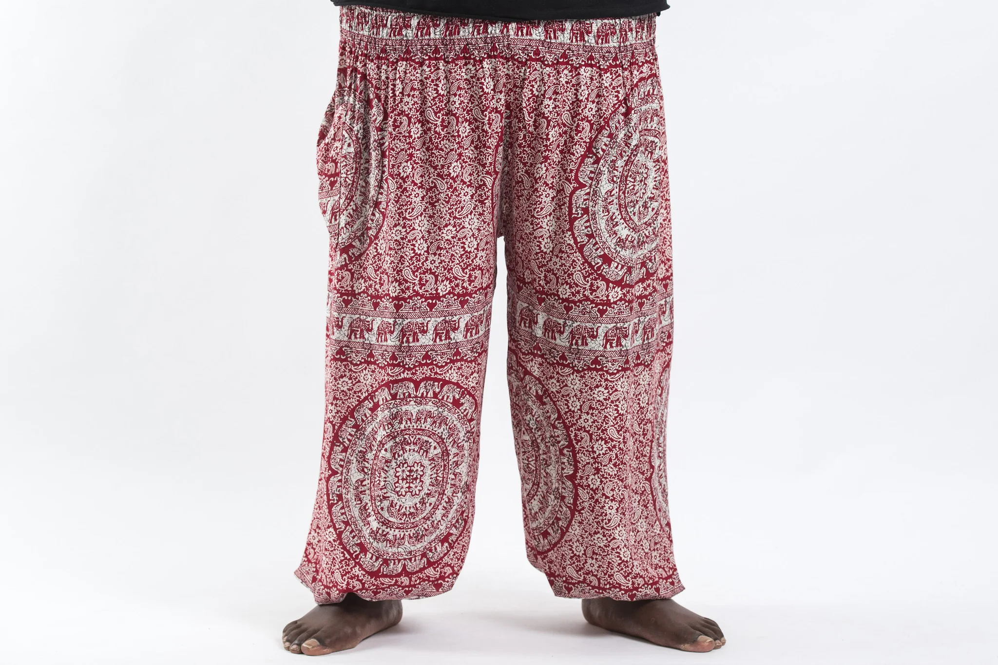 Plus Size Paisley Elephant Men's Elephant Pants in Red