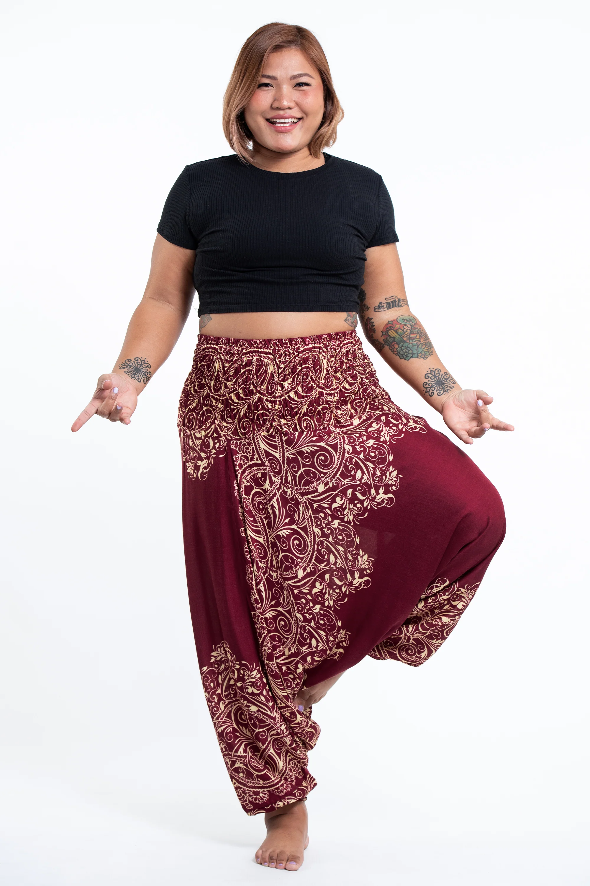 Plus Size Vines 2-in-1 Jumpsuit Harem Pants in Red