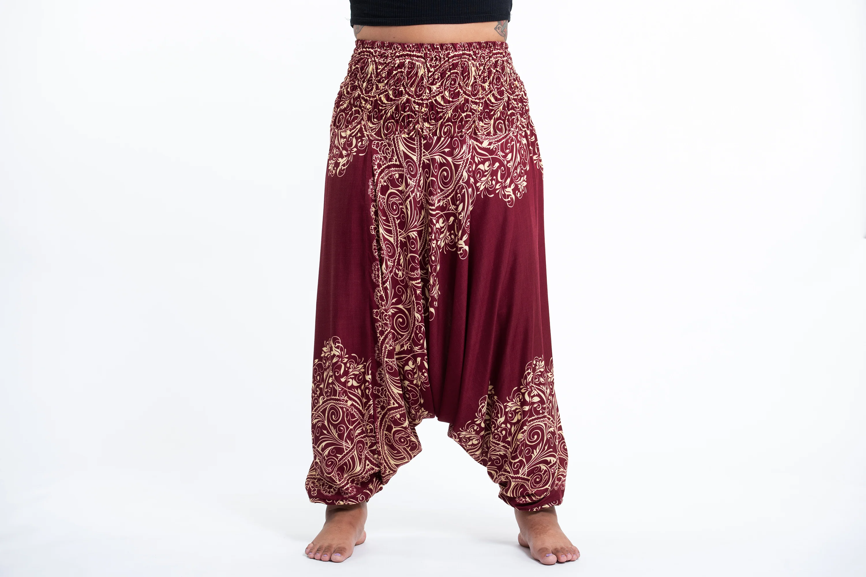 Plus Size Vines 2-in-1 Jumpsuit Harem Pants in Red