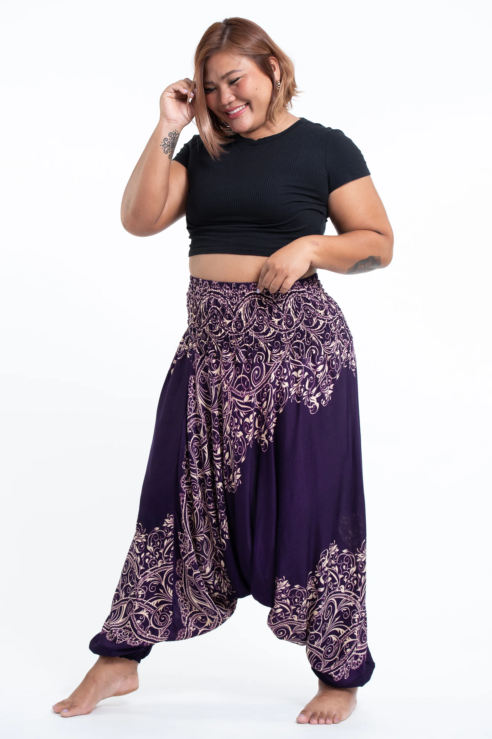 Plus Size Vines 2-in-1 Jumpsuit Harem Pants in Purple