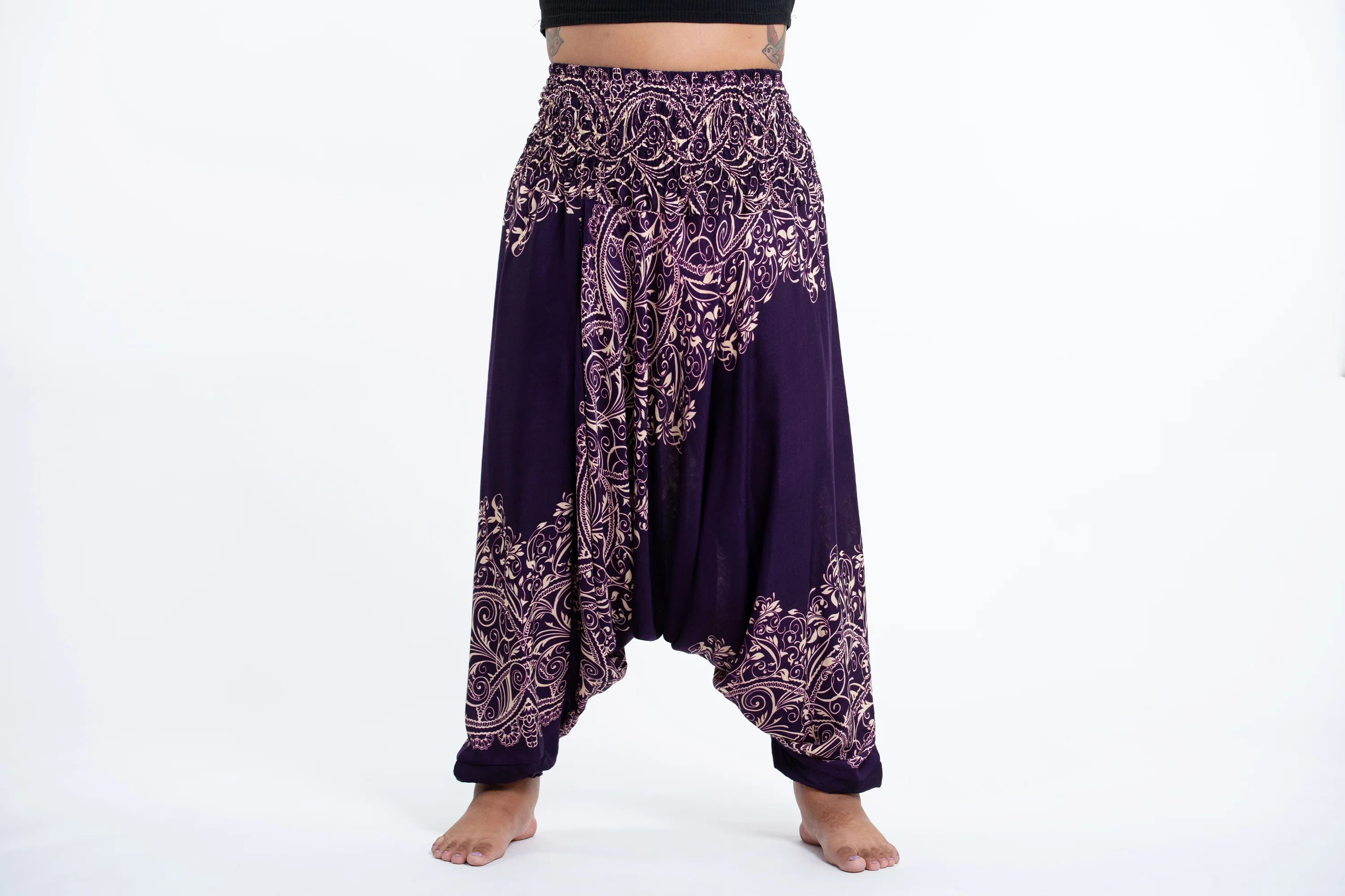 Plus Size Vines 2-in-1 Jumpsuit Harem Pants in Purple