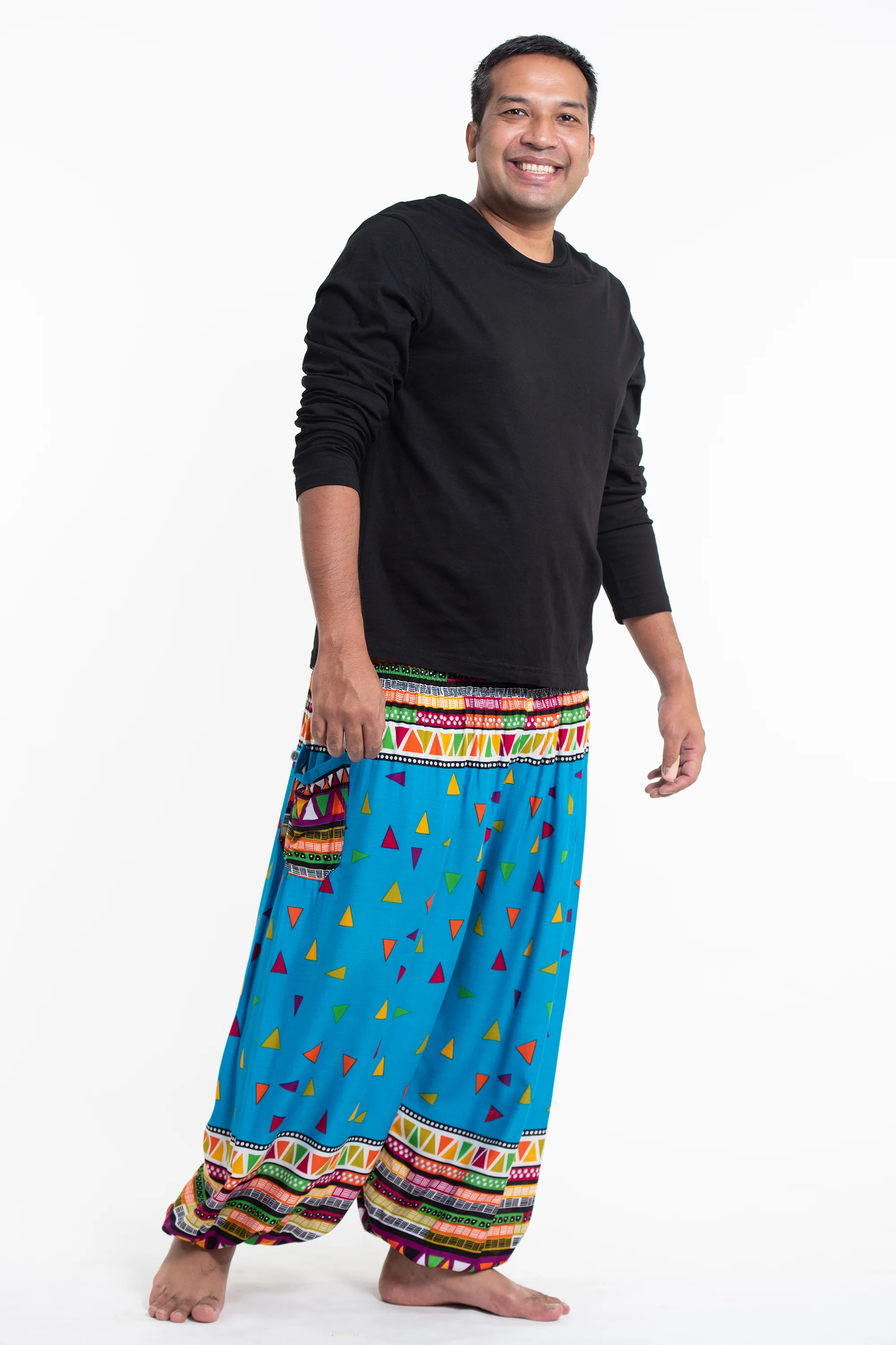 2853-Plus-Size-Triangles-Men-s-Harem-Pants-in-Ocean-Blue-3.webp Plus Size Triangles Men's Harem Pants in Ocean Blue