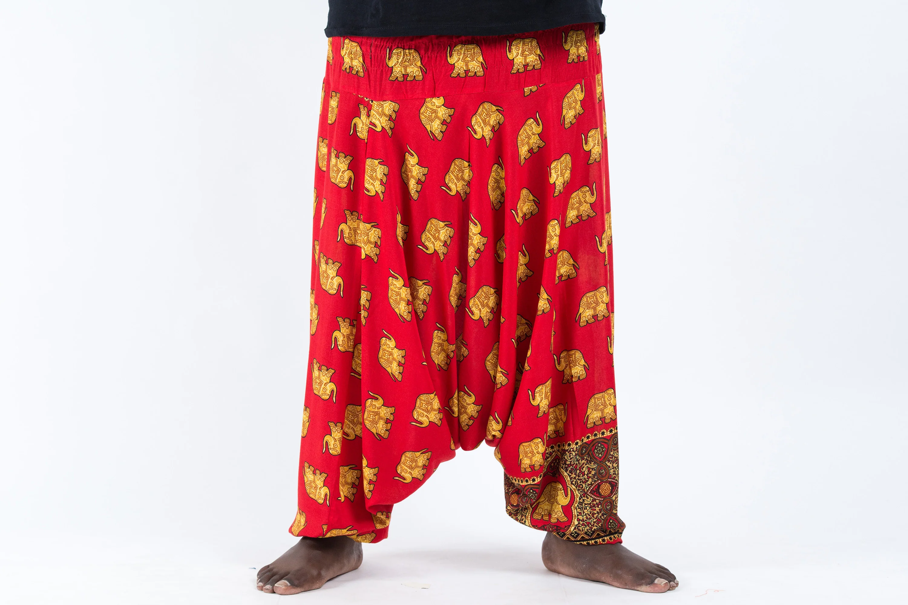 Plus Size Golden Elephant Drop Crotch Men's Elephant Pants in Red