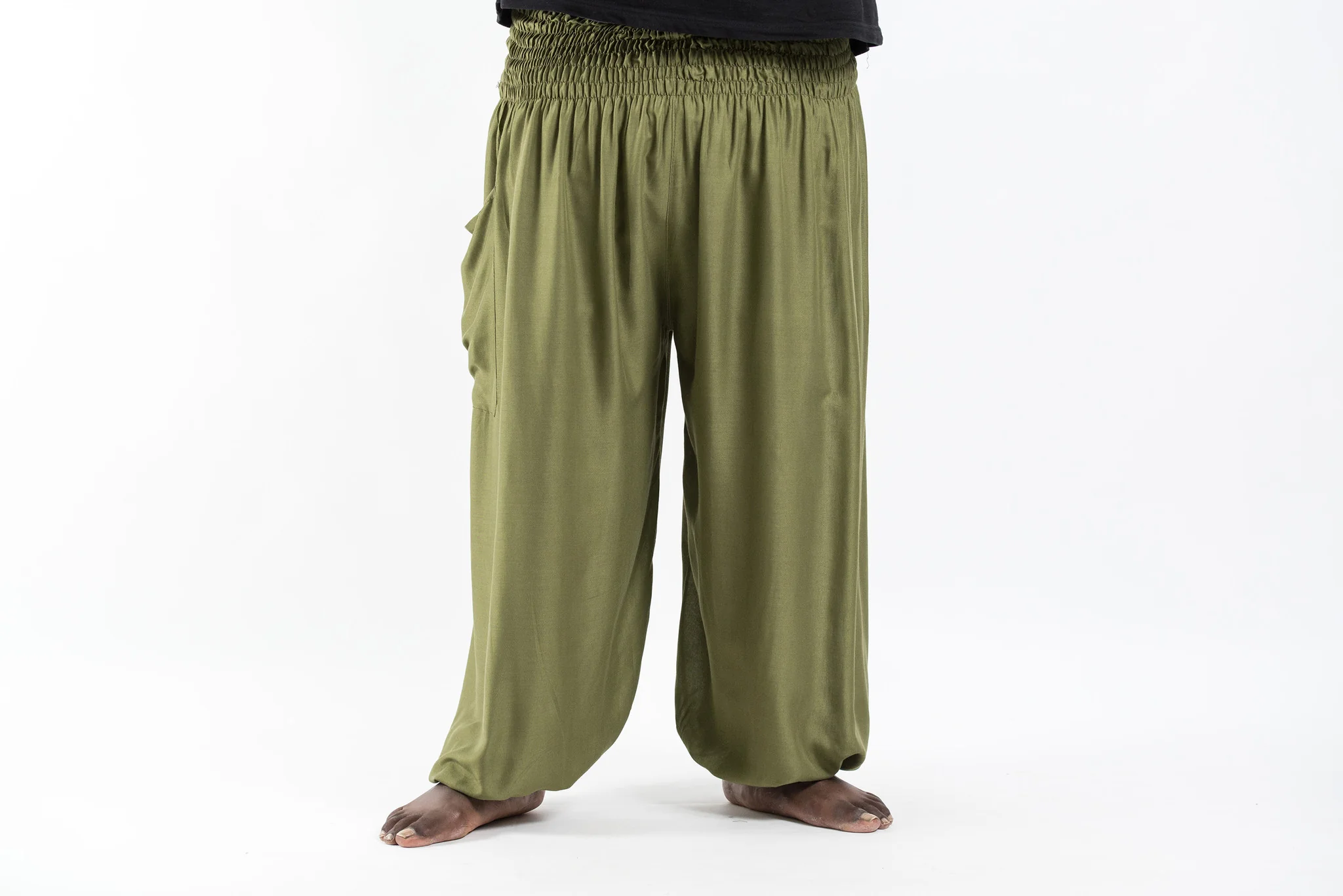 Plus Size Solid Color Men's Harem Pants in Olive