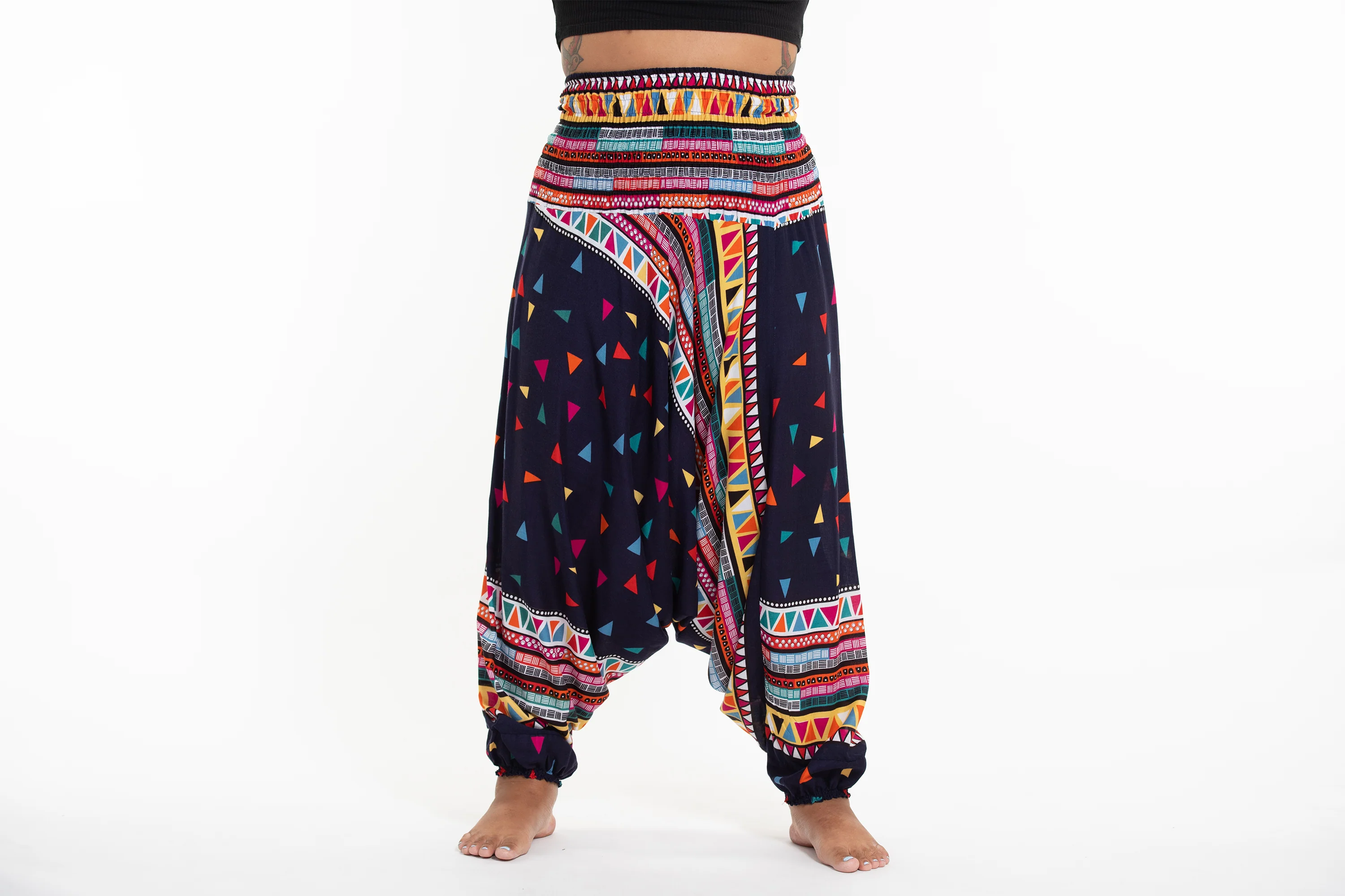 Plus Size Triangles 2-in-1 Jumpsuit Harem Pants in Navy