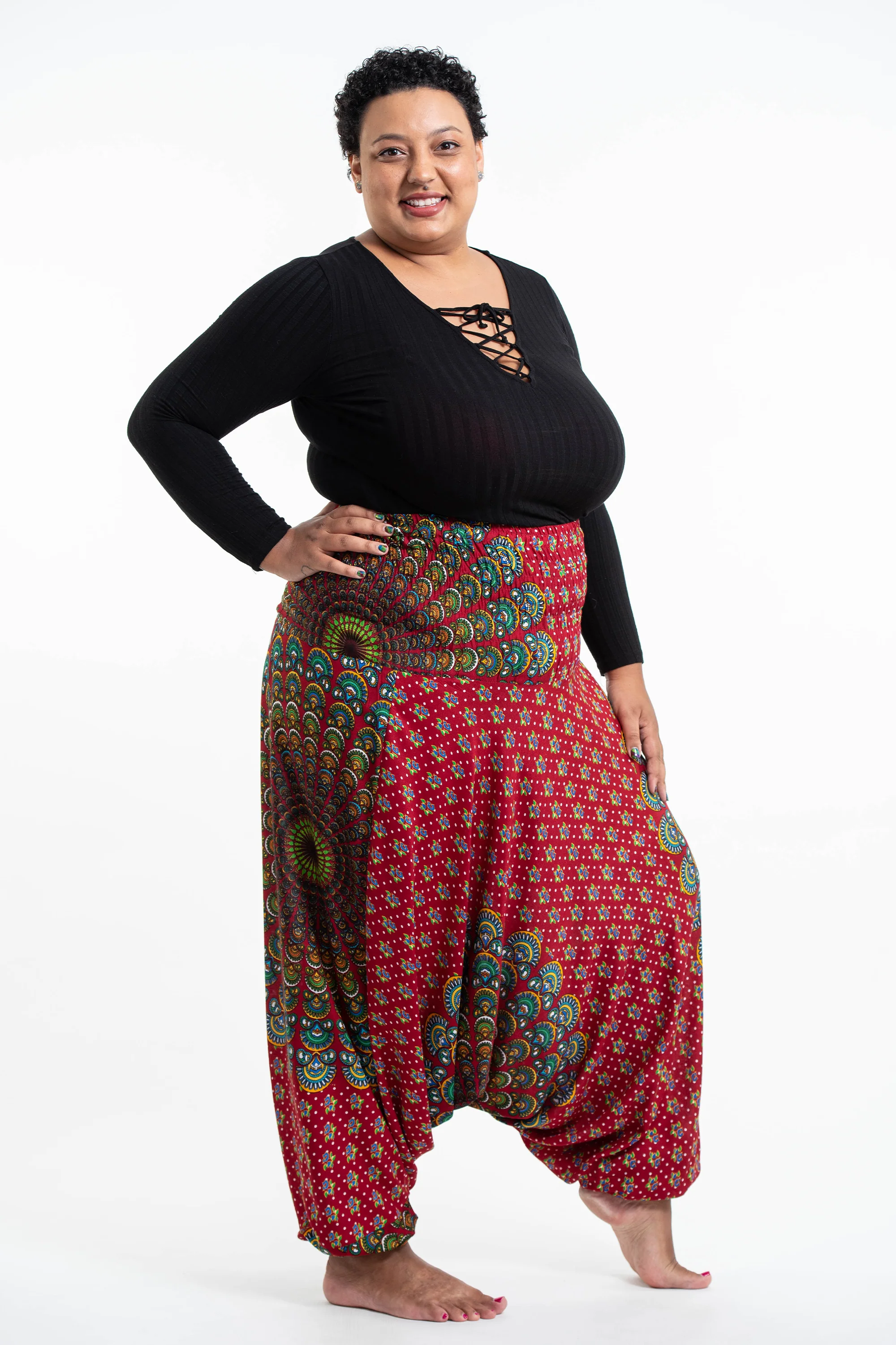 2859-Plus-Size-Peacock-Mandalas-2-in-1-Jumpsuit-Harem-Pants-in-Red-3.webp Plus Size Peacock Mandalas 2-in-1 Jumpsuit Harem Pants in Red