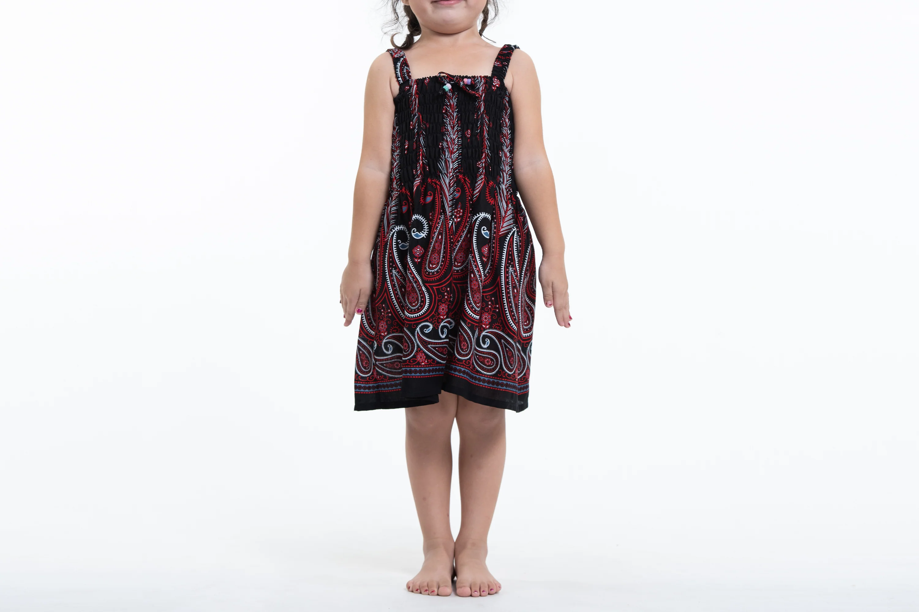 Kids Paisley Feathers Smock Dress in Black