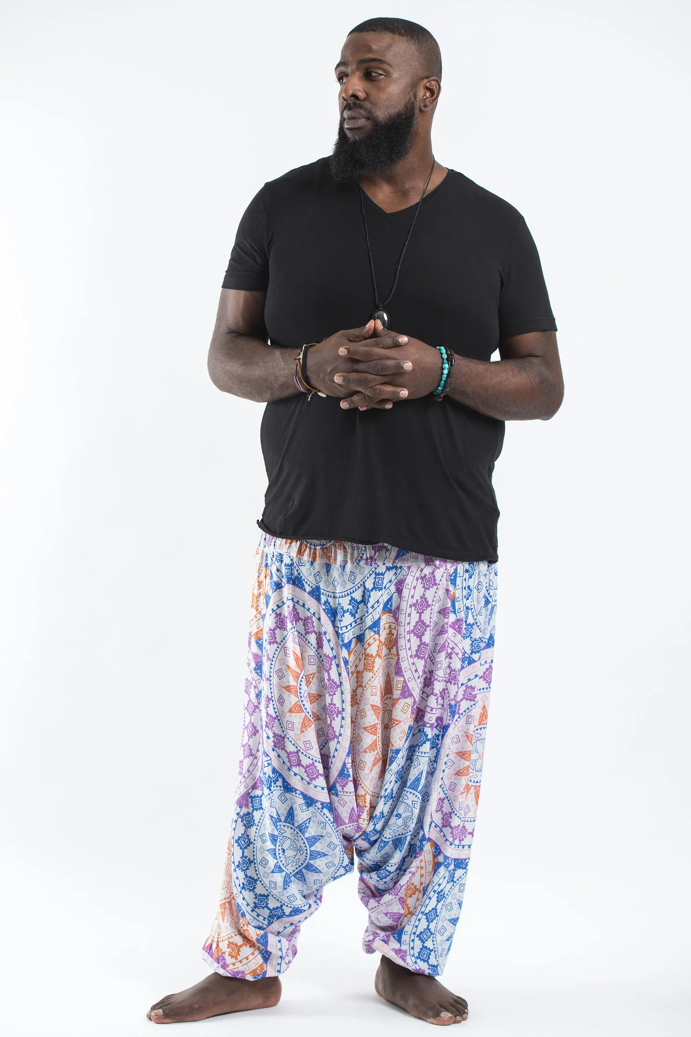 Plus Size Star Mandalas Drop Crotch Men's Harem Pants in Purple