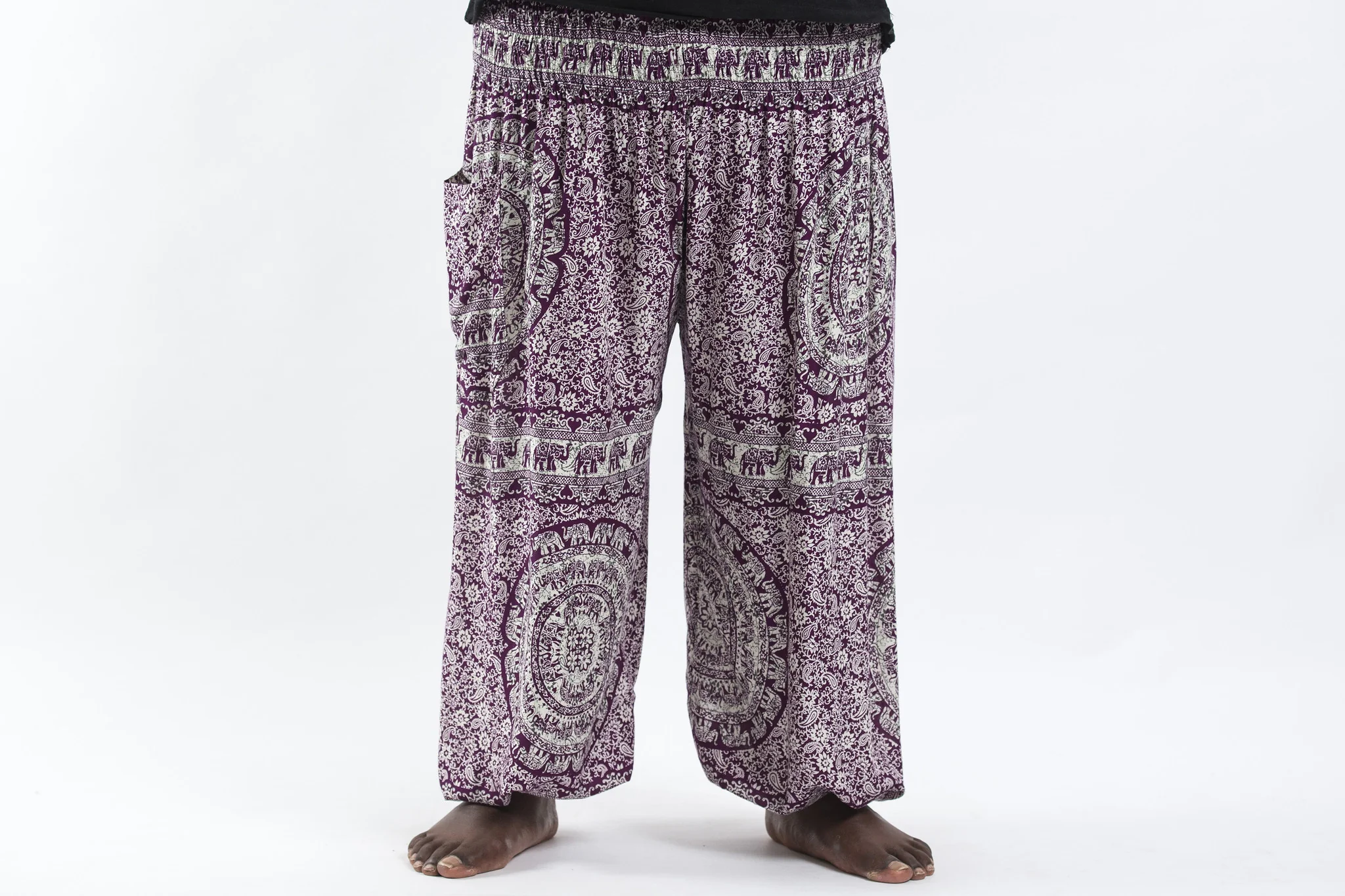 Plus Size Paisley Elephant Men's Elephant Pants in Purple
