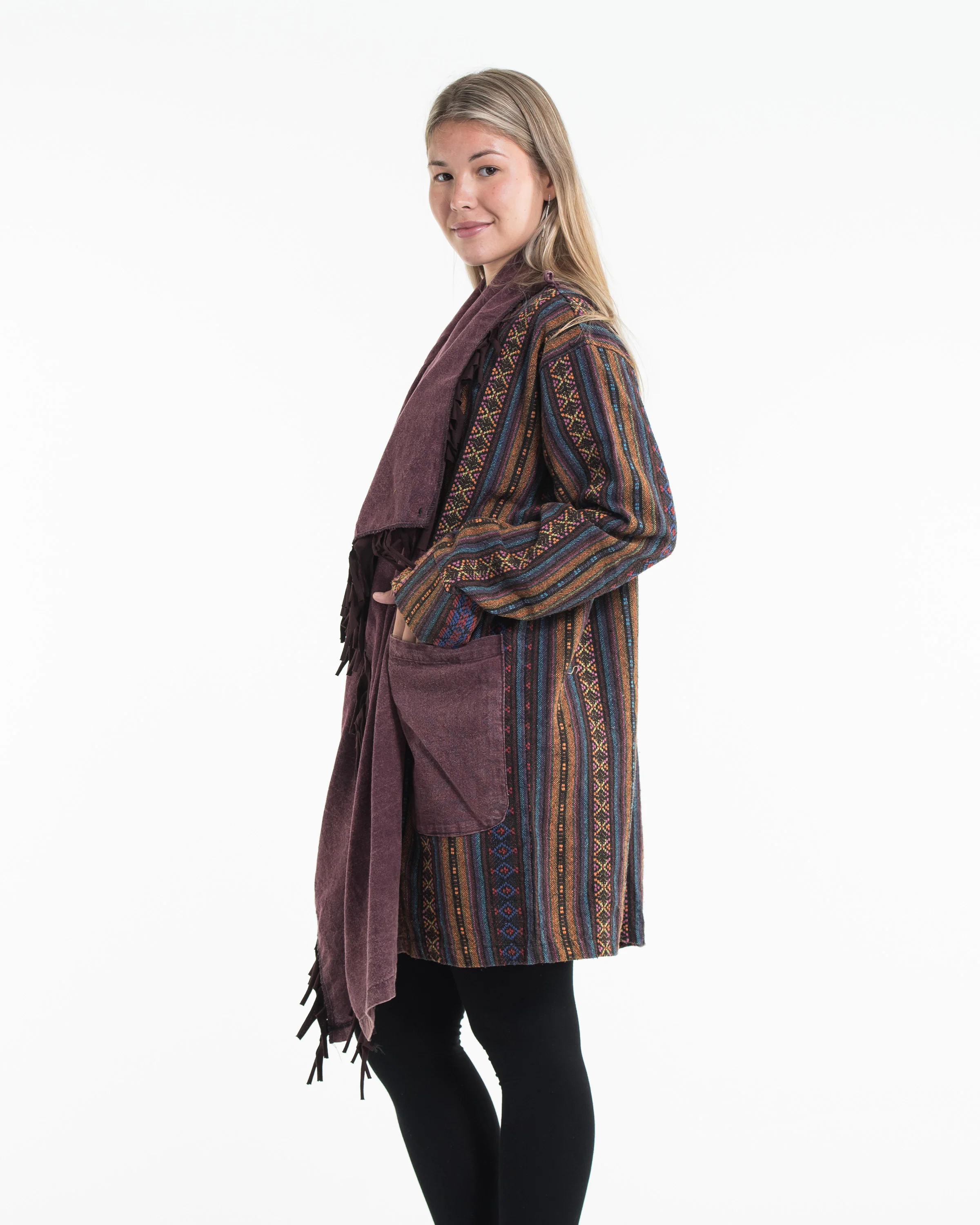 Tribal Cloak Jacket | Stonewash Drape in Maroon